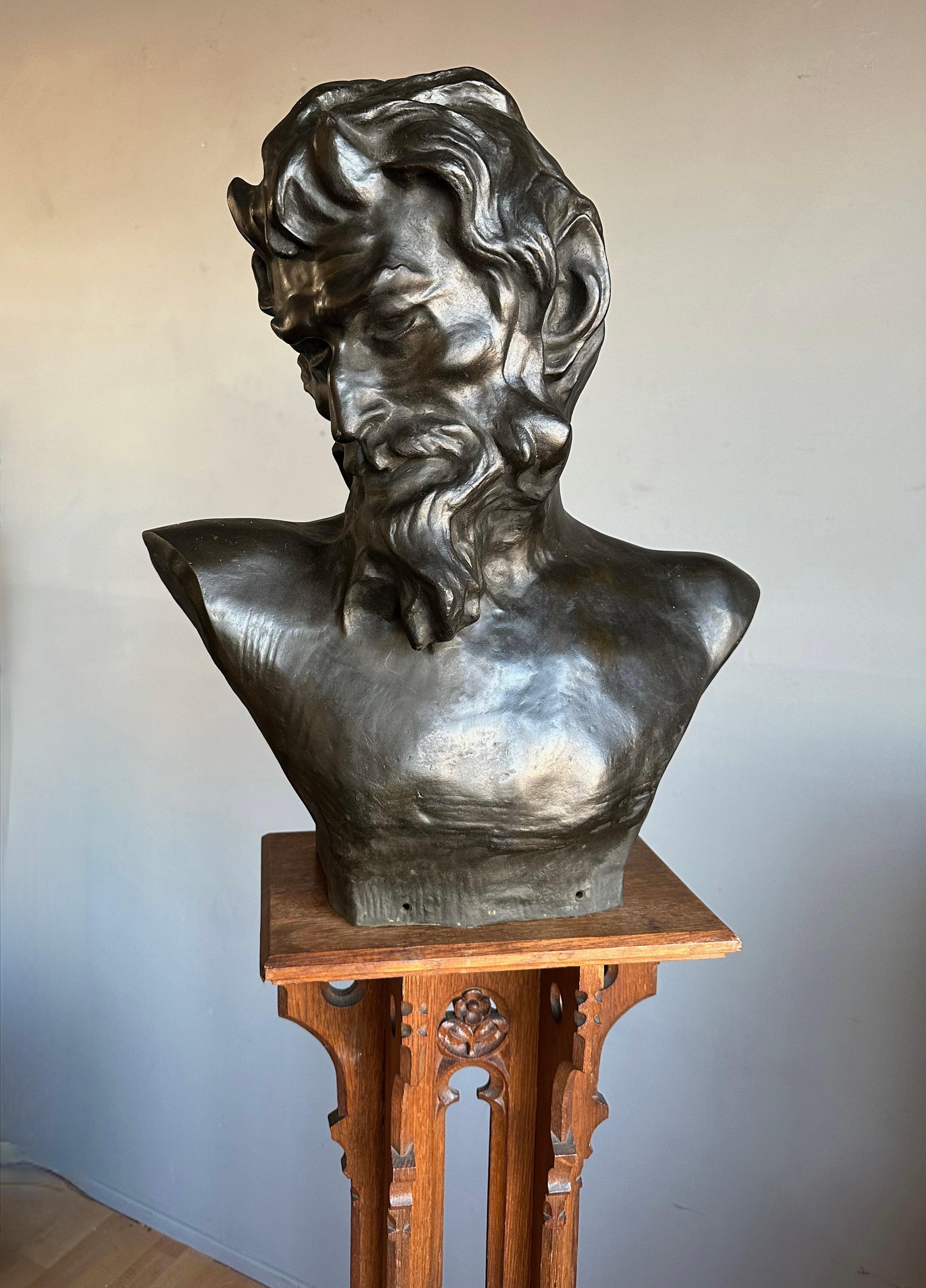 Life-Size Symbolist Bronze Bust of a Satyr by Jef Lambeaux, Belgium, Circa 1900 For Sale 13