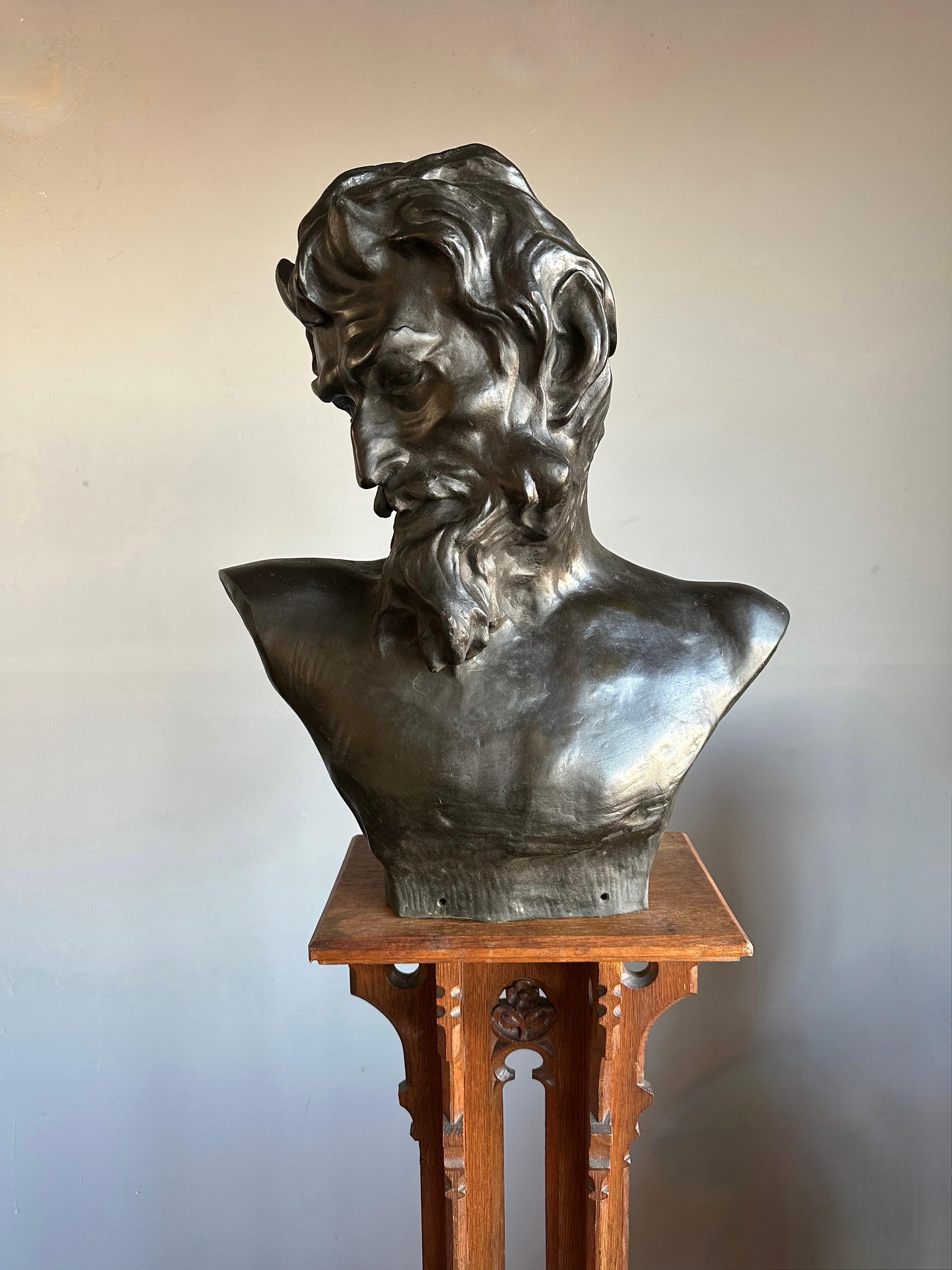 Baroque Revival Life-Size Symbolist Bronze Bust of a Satyr by Jef Lambeaux, Belgium, Circa 1900 For Sale
