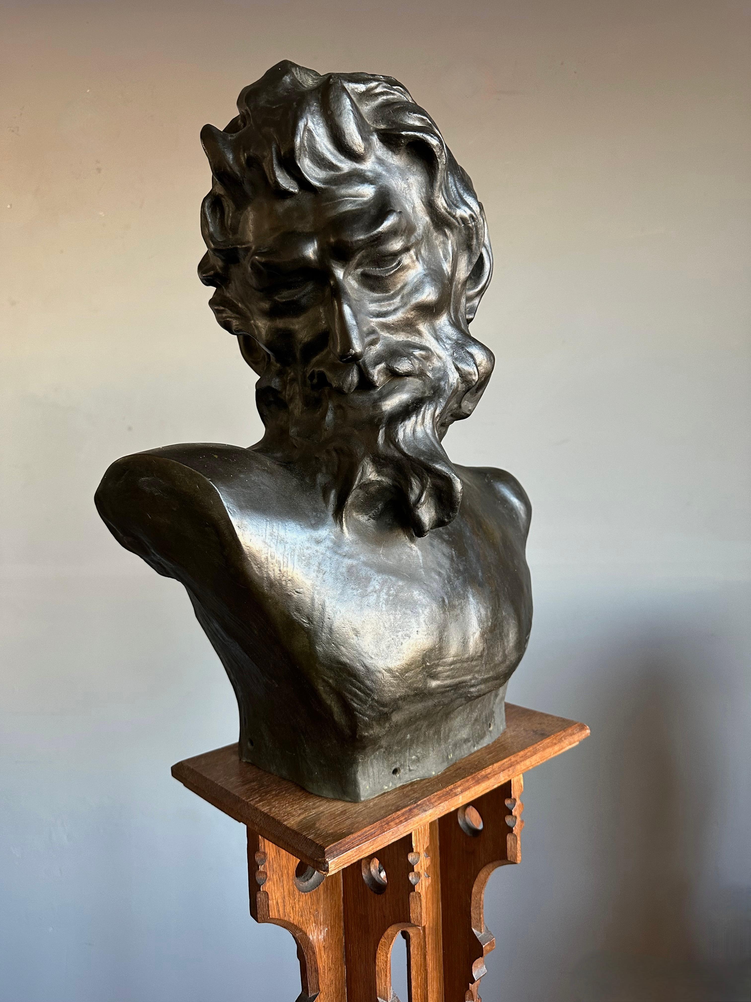 Belgian Life-Size Symbolist Bronze Bust of a Satyr by Jef Lambeaux, Belgium, Circa 1900 For Sale