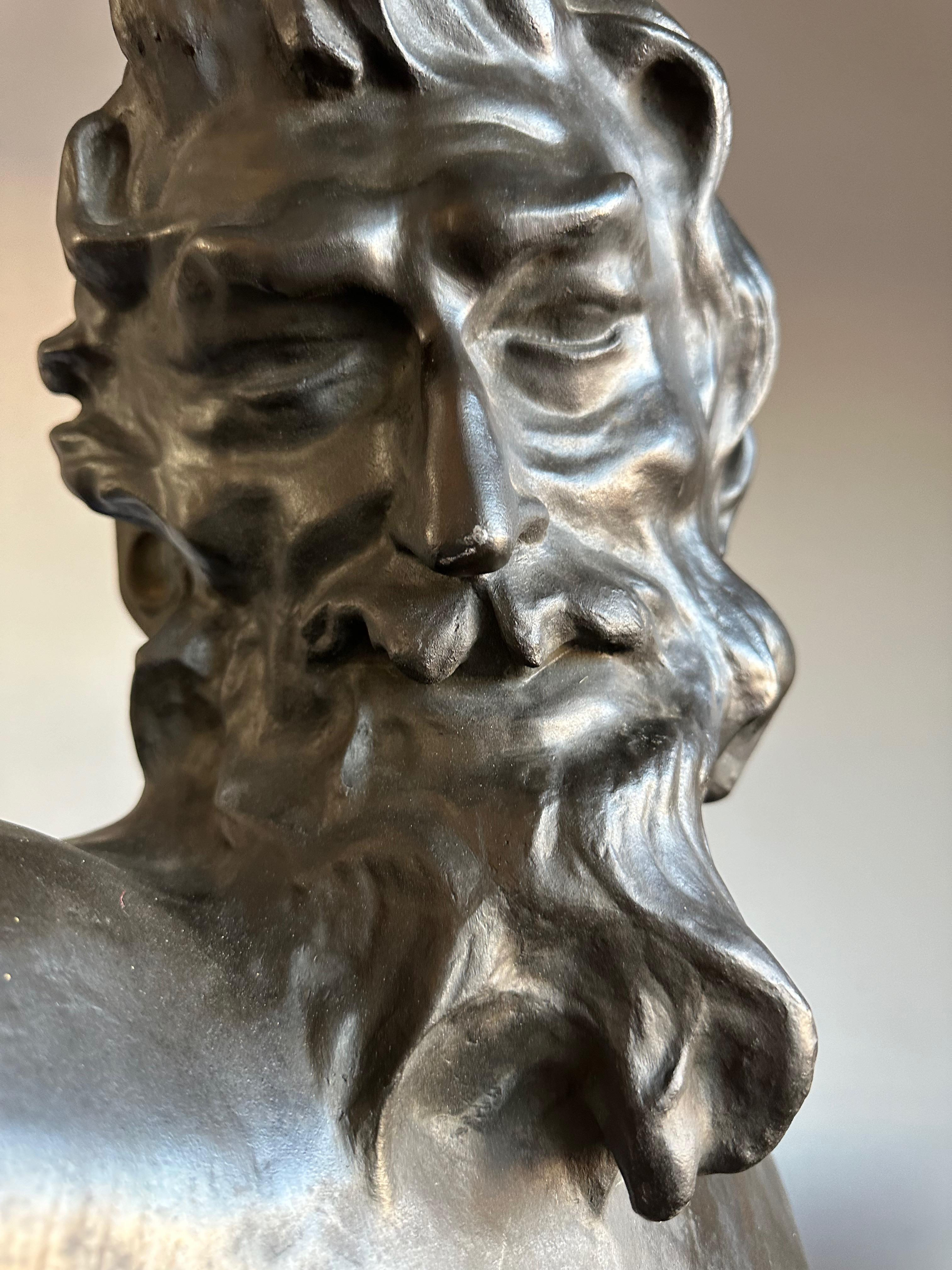 Polished Life-Size Symbolist Bronze Bust of a Satyr by Jef Lambeaux, Belgium, Circa 1900 For Sale