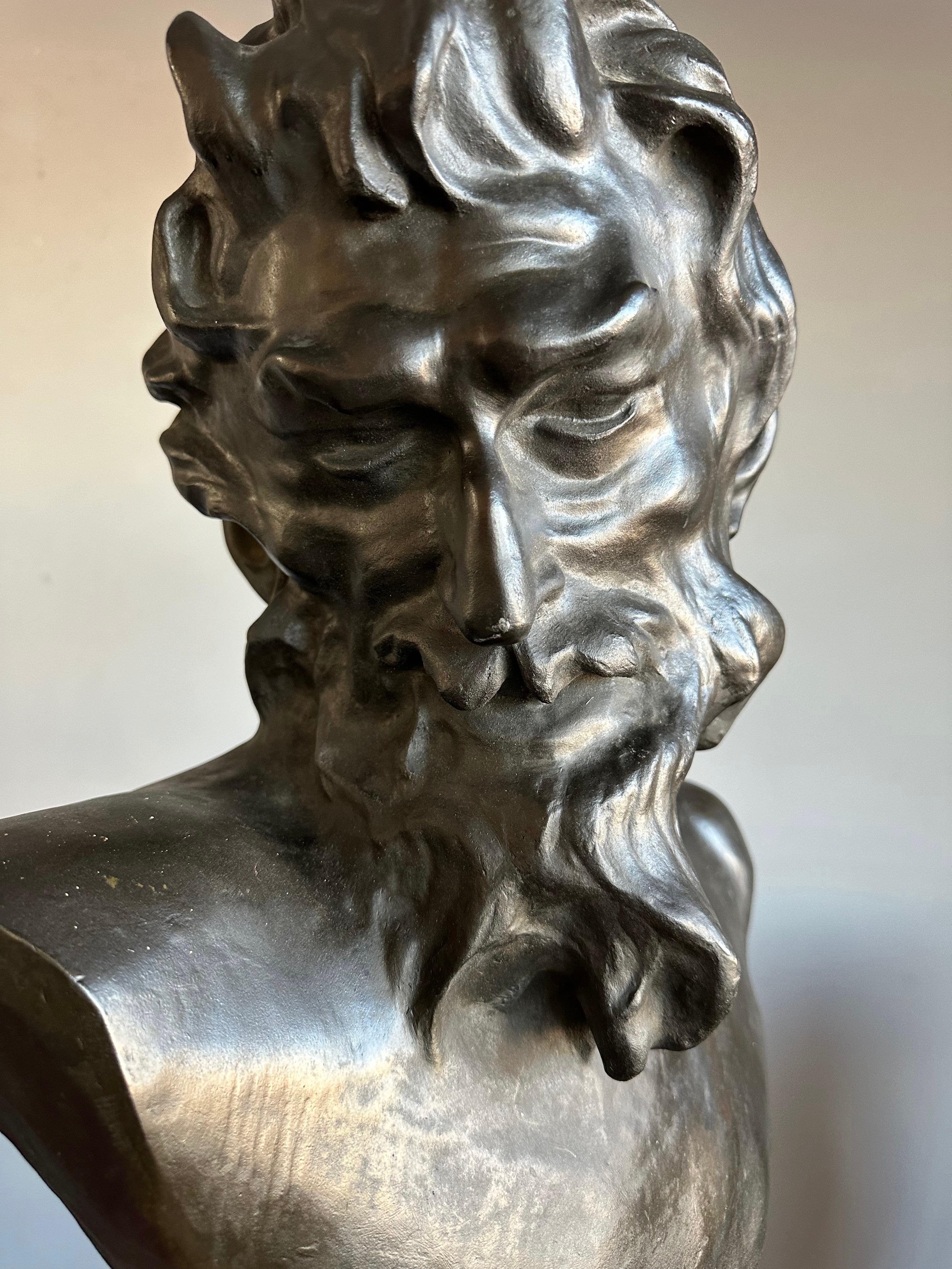 19th Century Life-Size Symbolist Bronze Bust of a Satyr by Jef Lambeaux, Belgium, Circa 1900 For Sale