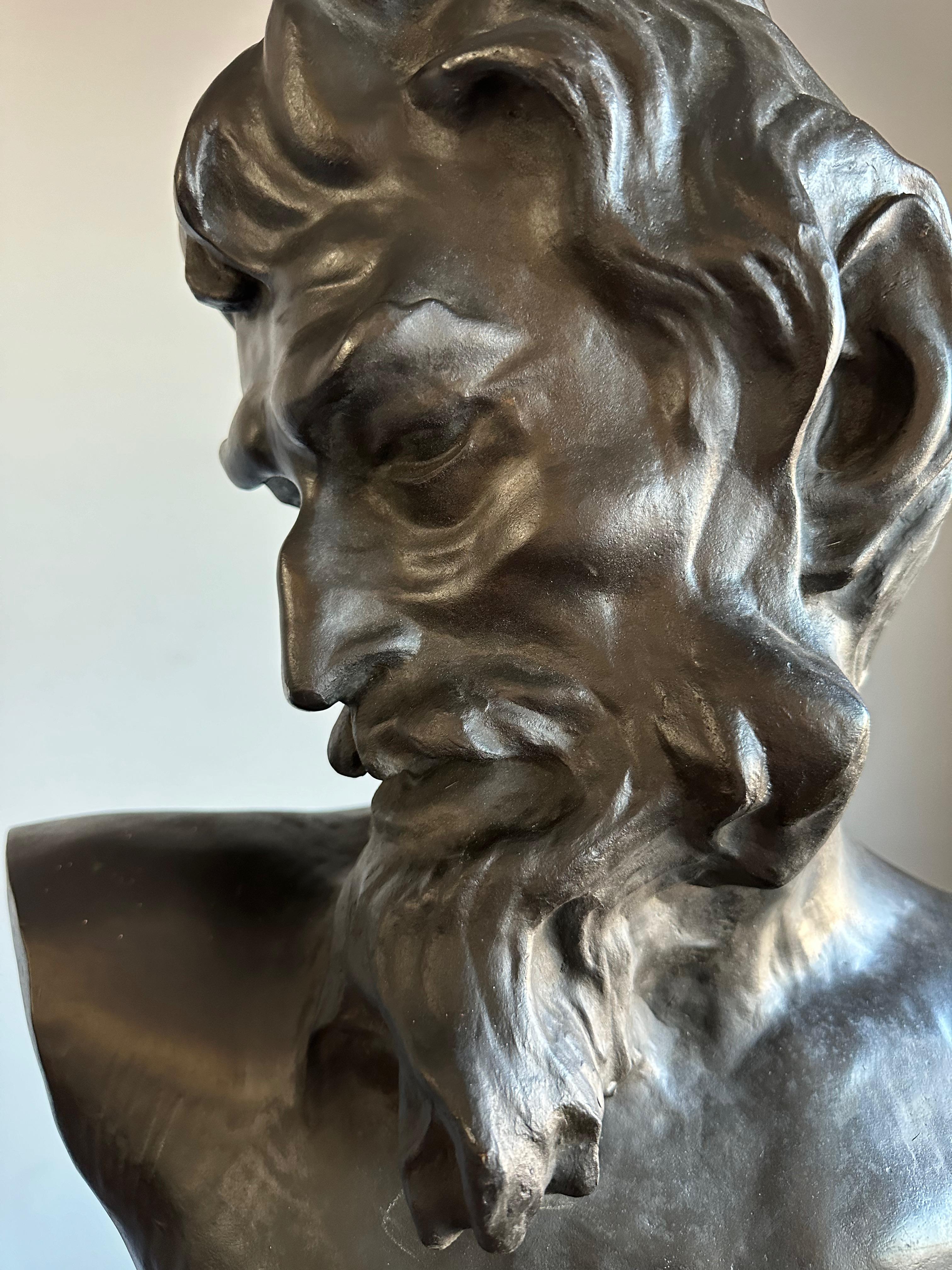 Life-Size Symbolist Bronze Bust of a Satyr by Jef Lambeaux, Belgium, Circa 1900 For Sale 1