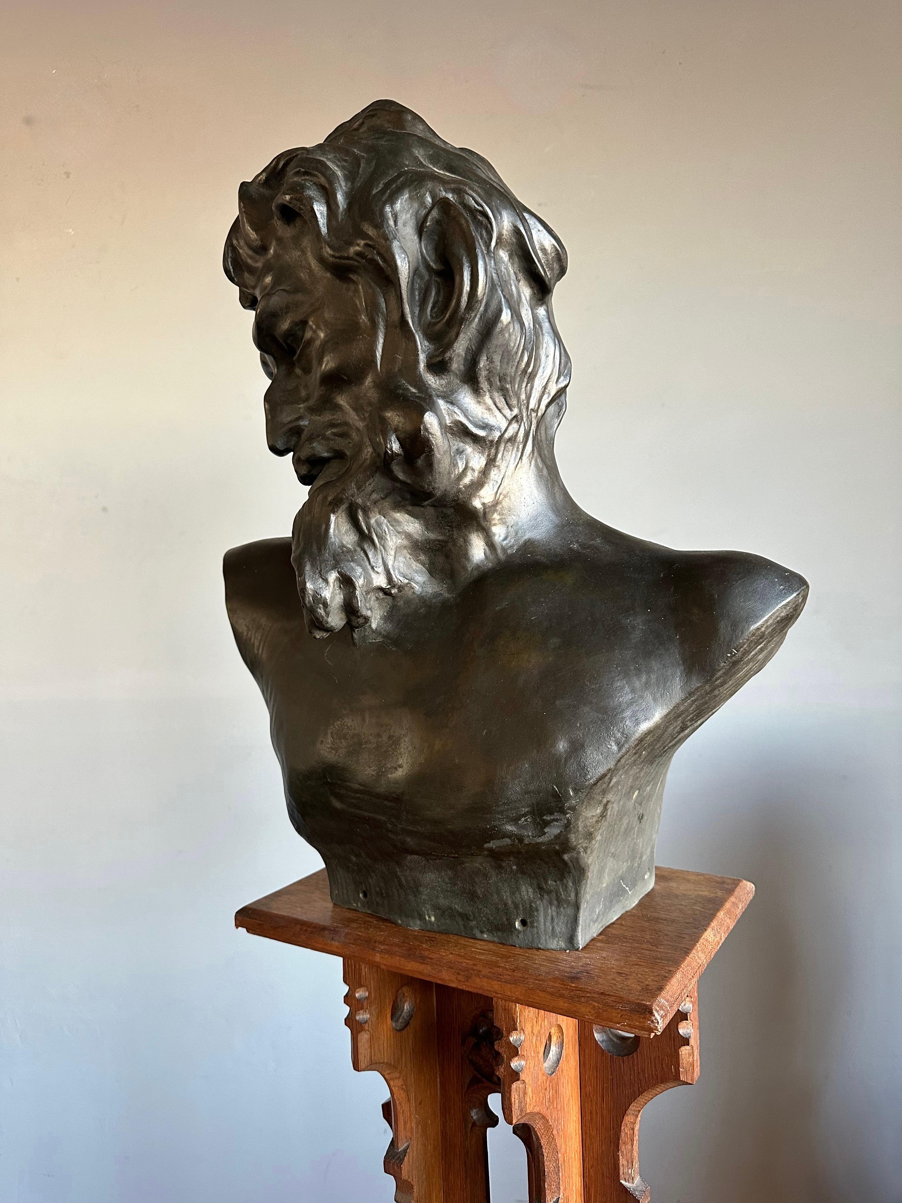 Life-Size Symbolist Bronze Bust of a Satyr by Jef Lambeaux, Belgium, Circa 1900 For Sale 2
