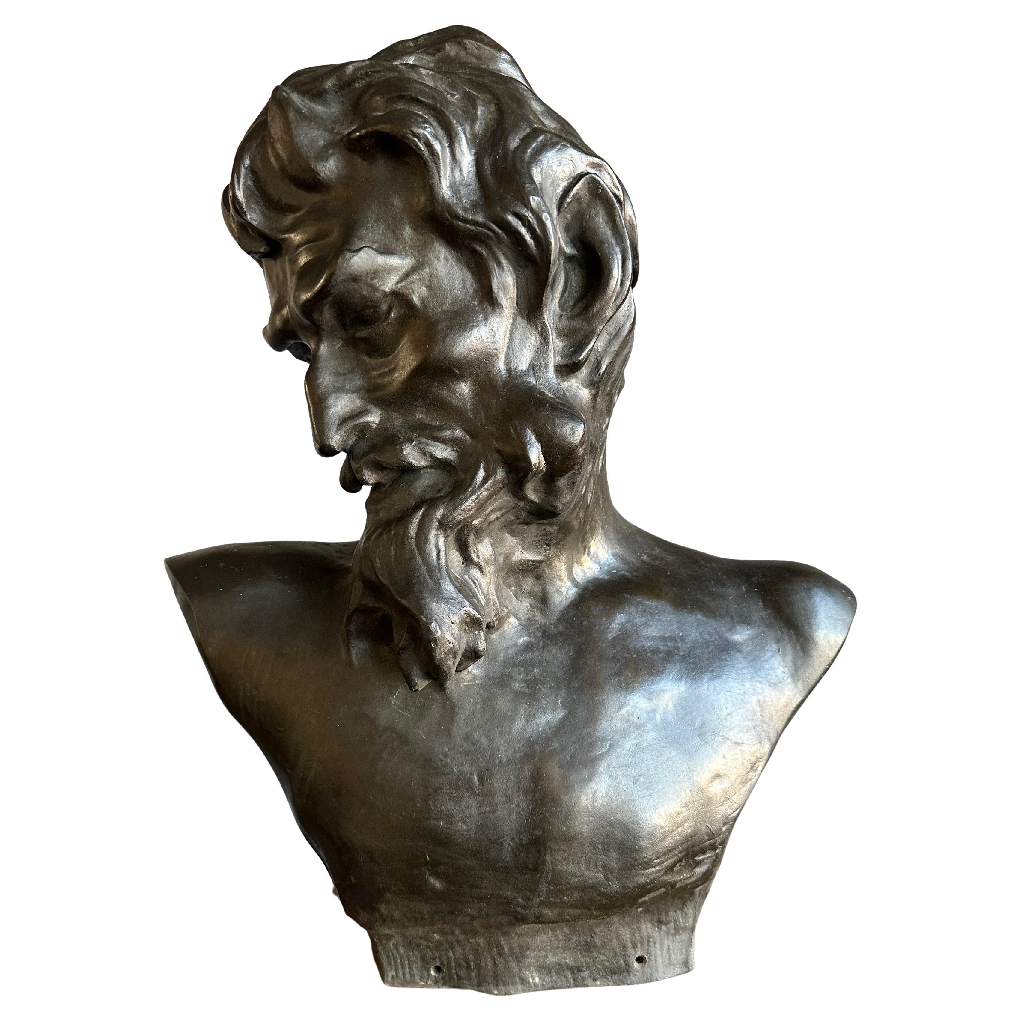 Life-Size Symbolist Bronze Bust of a Satyr by Jef Lambeaux, Belgium, Circa 1900 For Sale