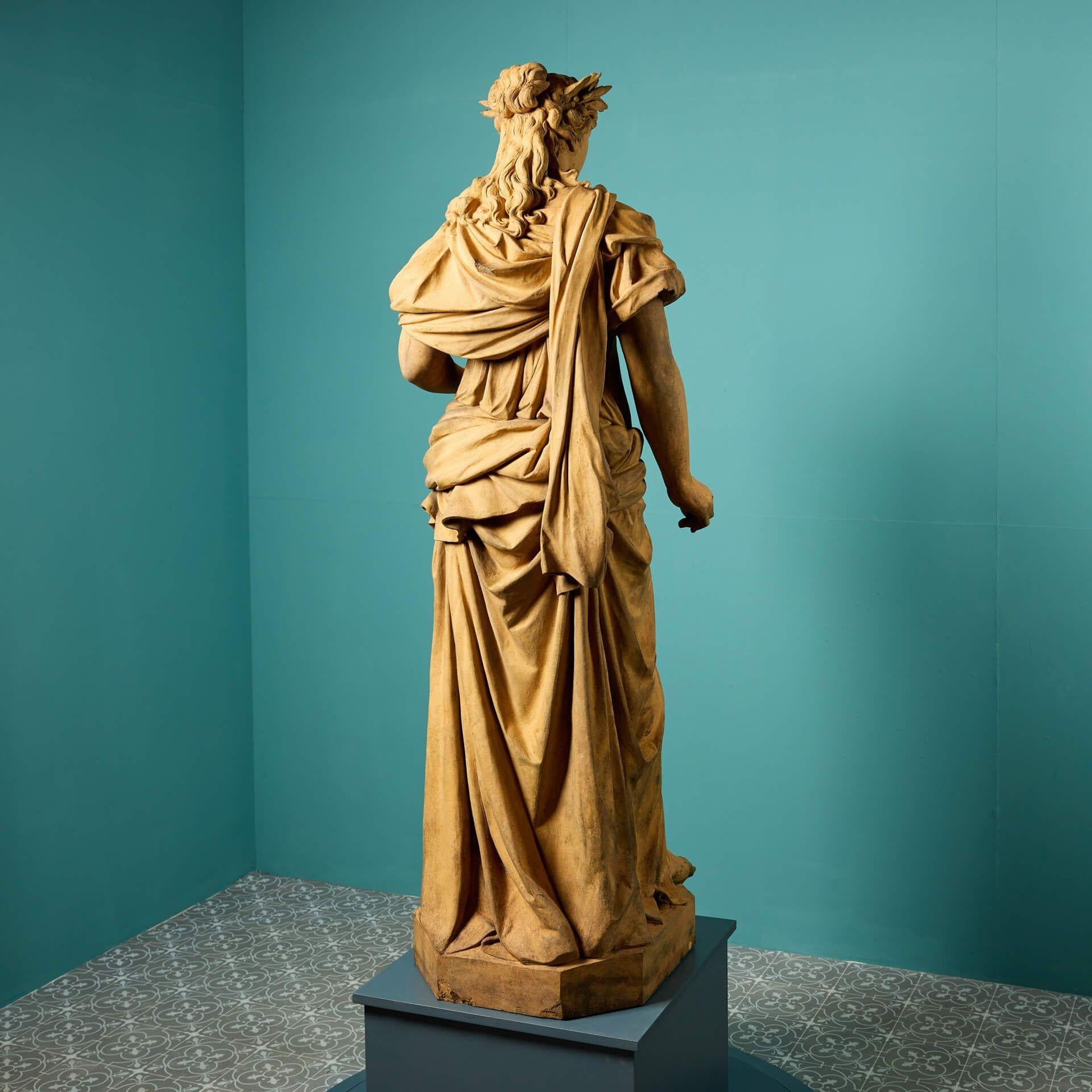 English Life-Size Terracotta Erato Statue, 1 of 9 from the Apollo Inn, London For Sale