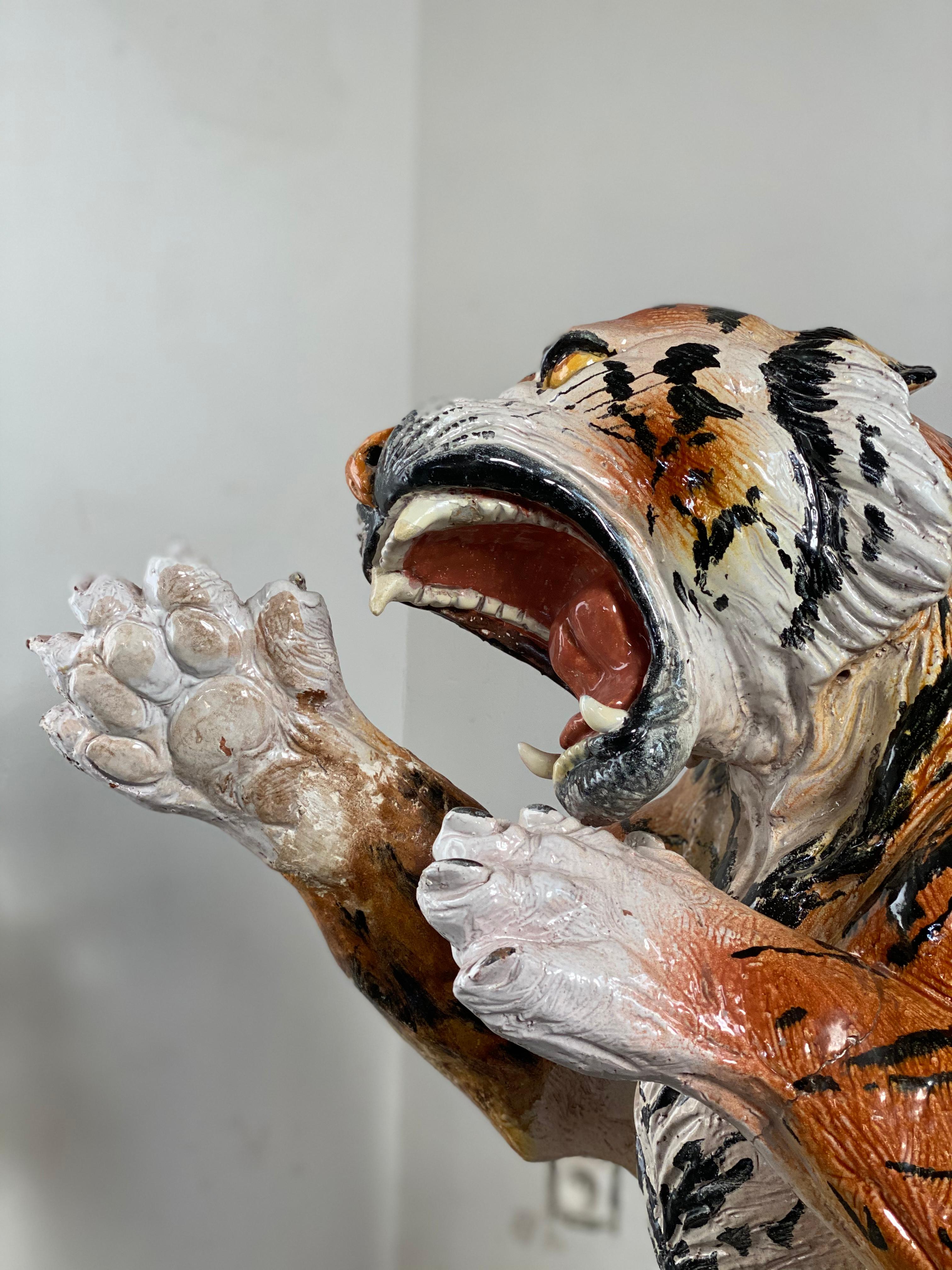 Life Size Tiger Sculpture Ceramic, Italy, 1970s 3