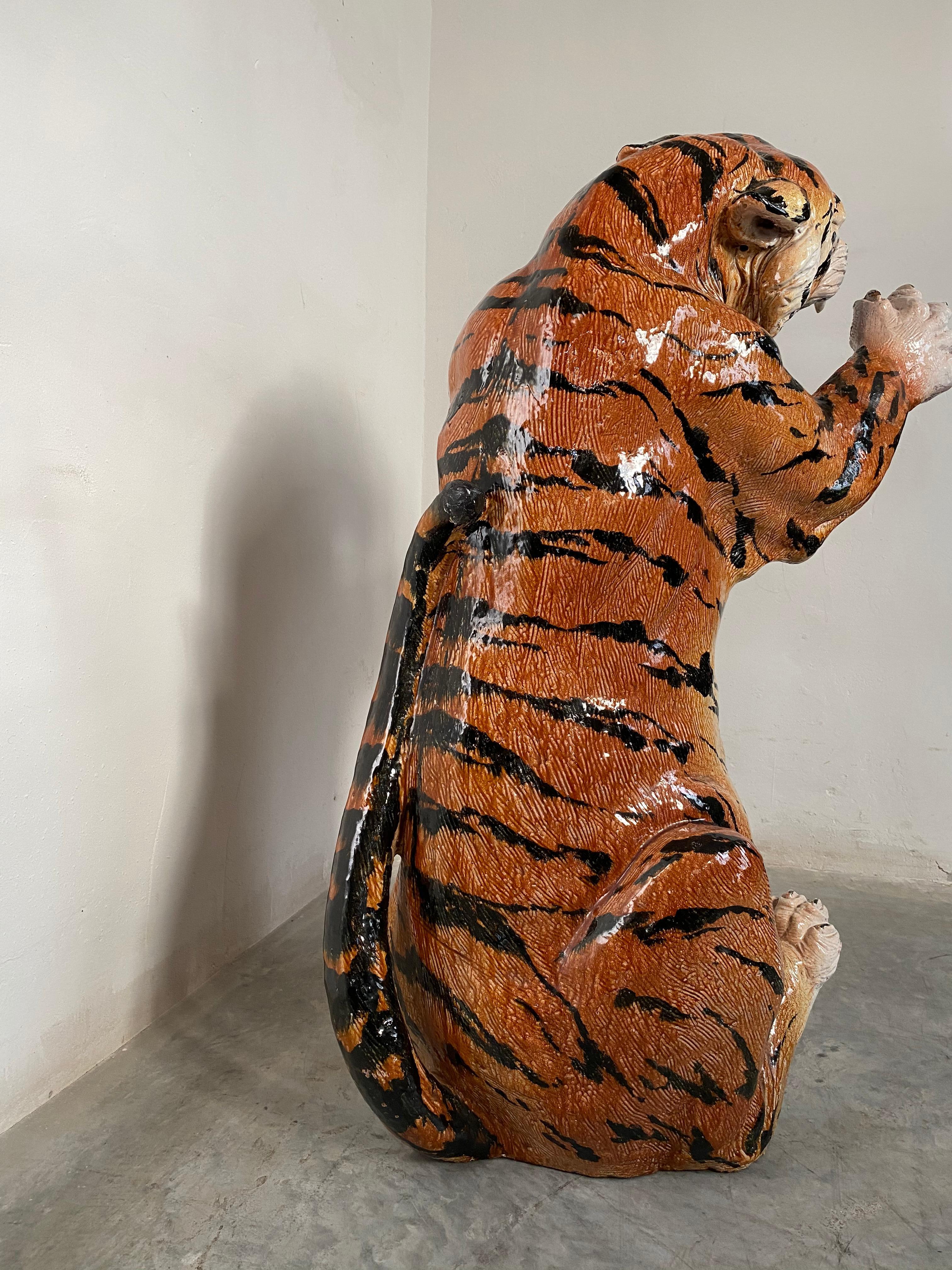 Italian Life Size Tiger Sculpture Ceramic, Italy, 1970s