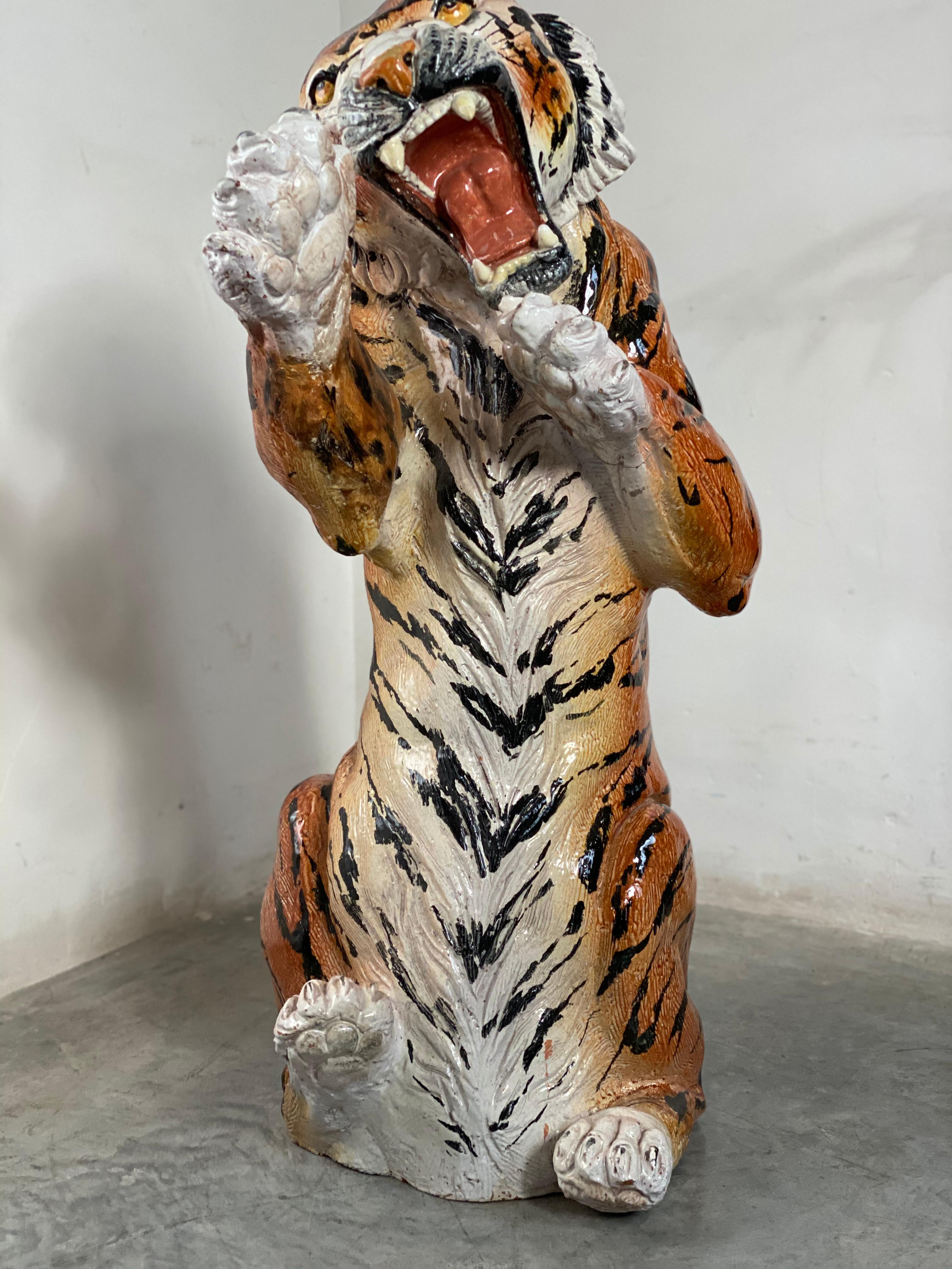 Late 20th Century Life Size Tiger Sculpture Ceramic, Italy, 1970s