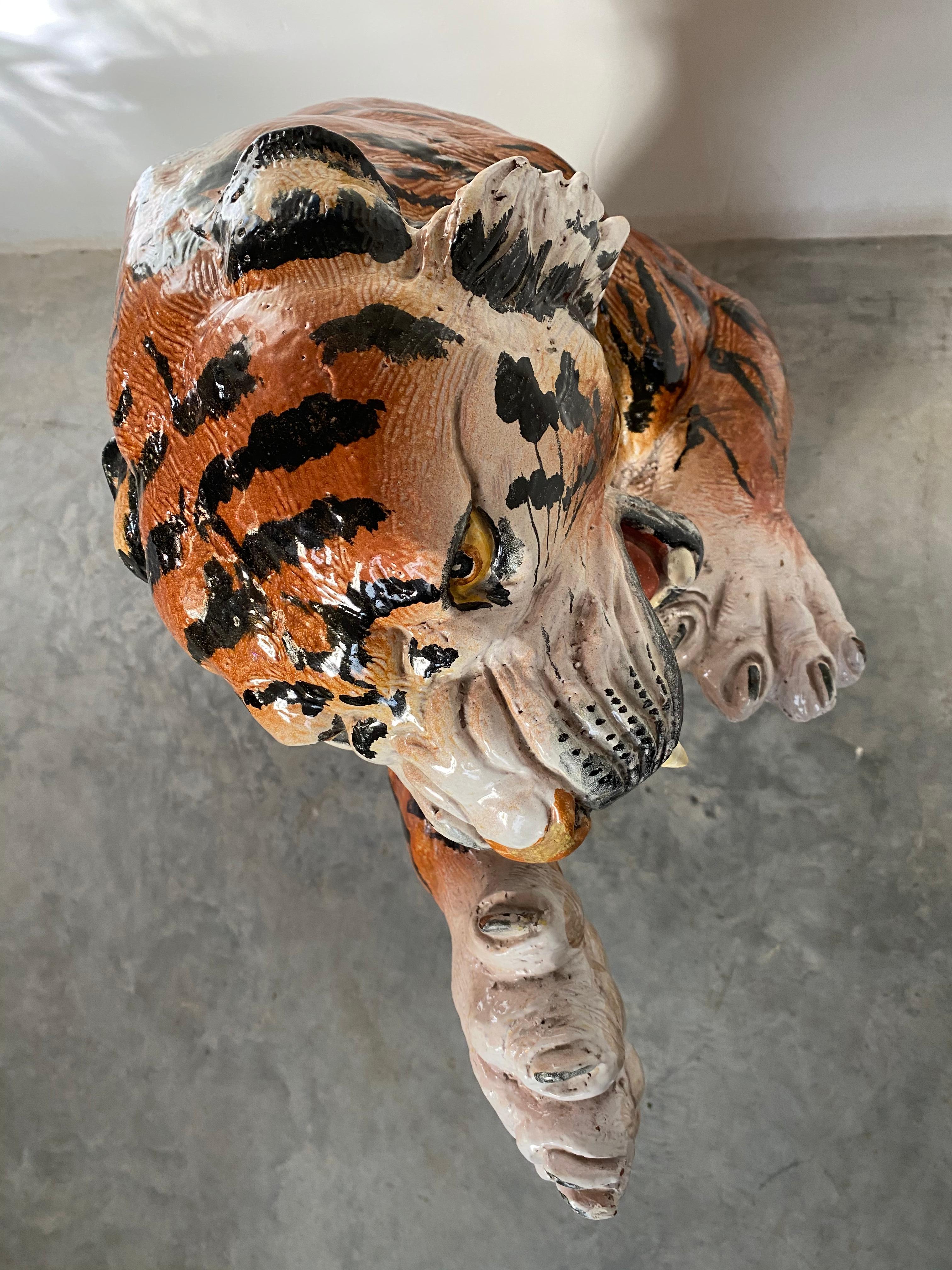 Life Size Tiger Sculpture Ceramic, Italy, 1970s 2