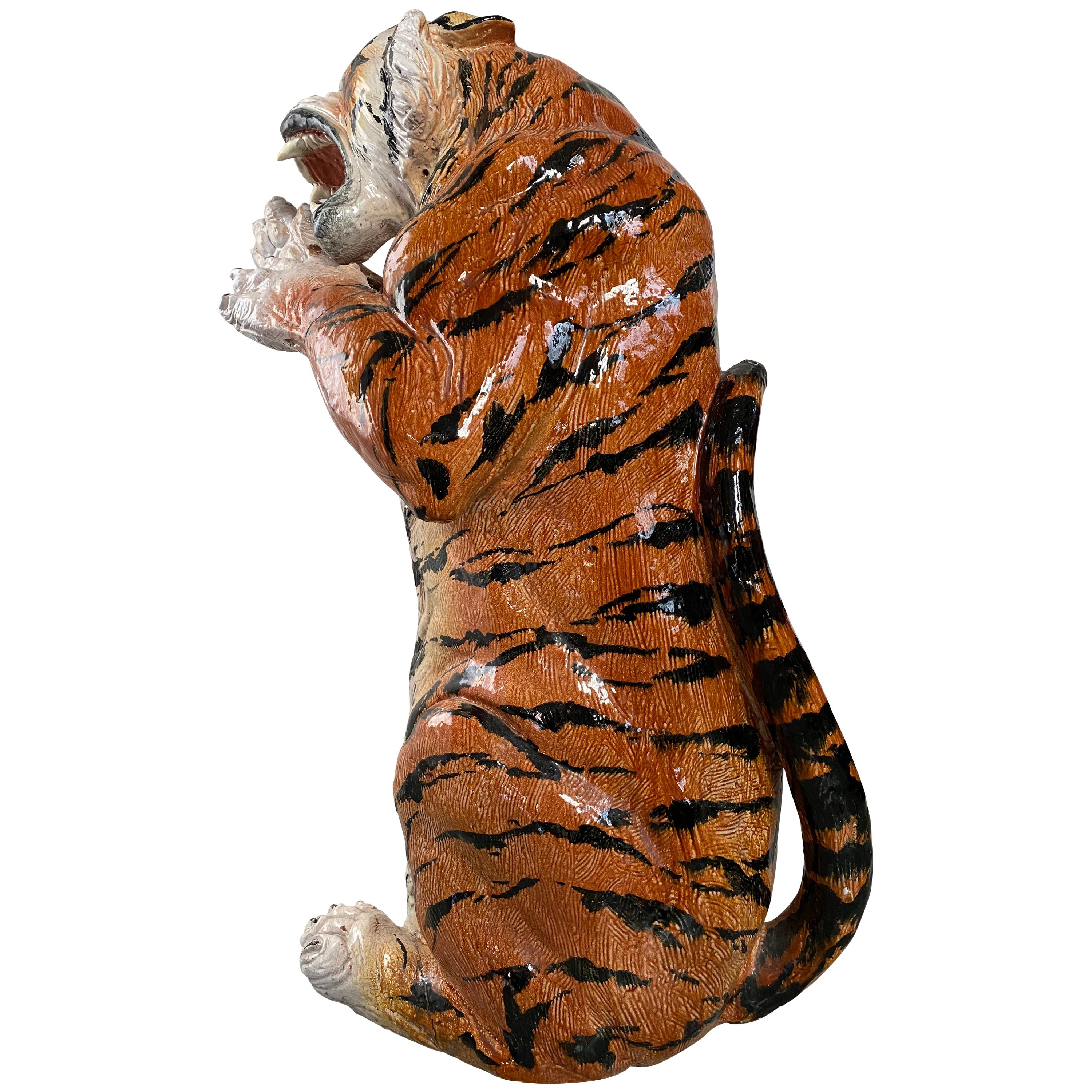 Life Size Tiger Sculpture Ceramic, Italy, 1970s