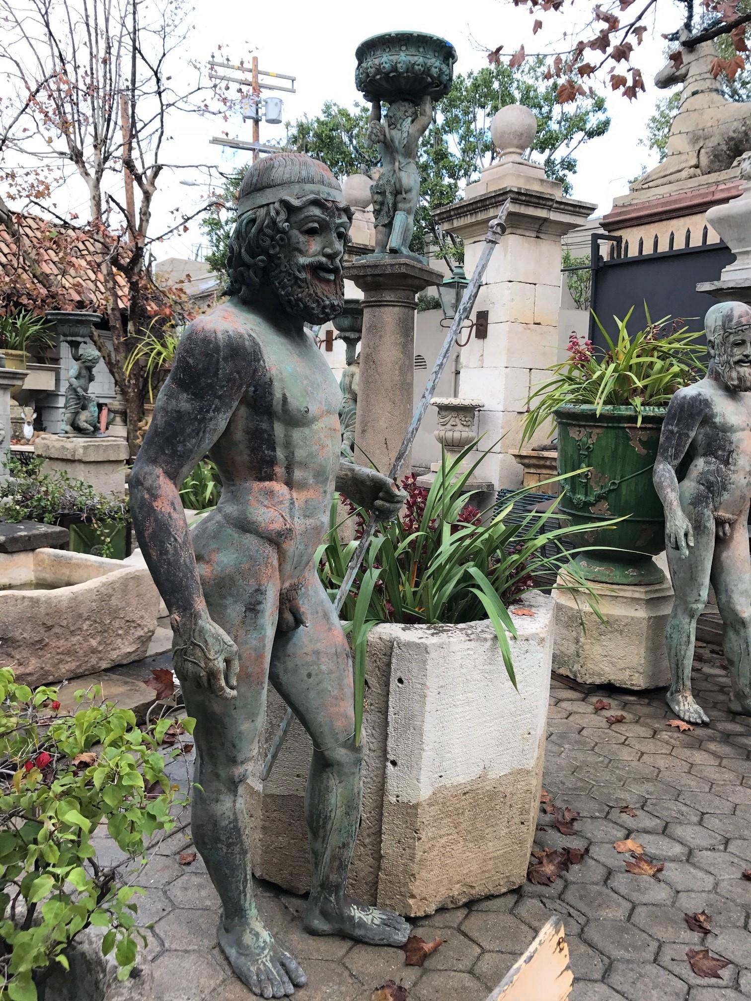 Life-size Two Large Bronze Statues Riace Warriors Style Erectheus & Eumolpos In Good Condition In West Hollywood, CA