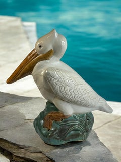 Life-Size Vintage Italian Ceramic Pelican Figure Statue Sculpture 1960s