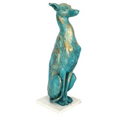 Life Size Vintage Painted Porcelain Greyhound Dog Sculpture, 1960s