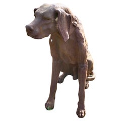 Vintage Life-size Weathered Cast Iron Statue of a Hunting Dog  