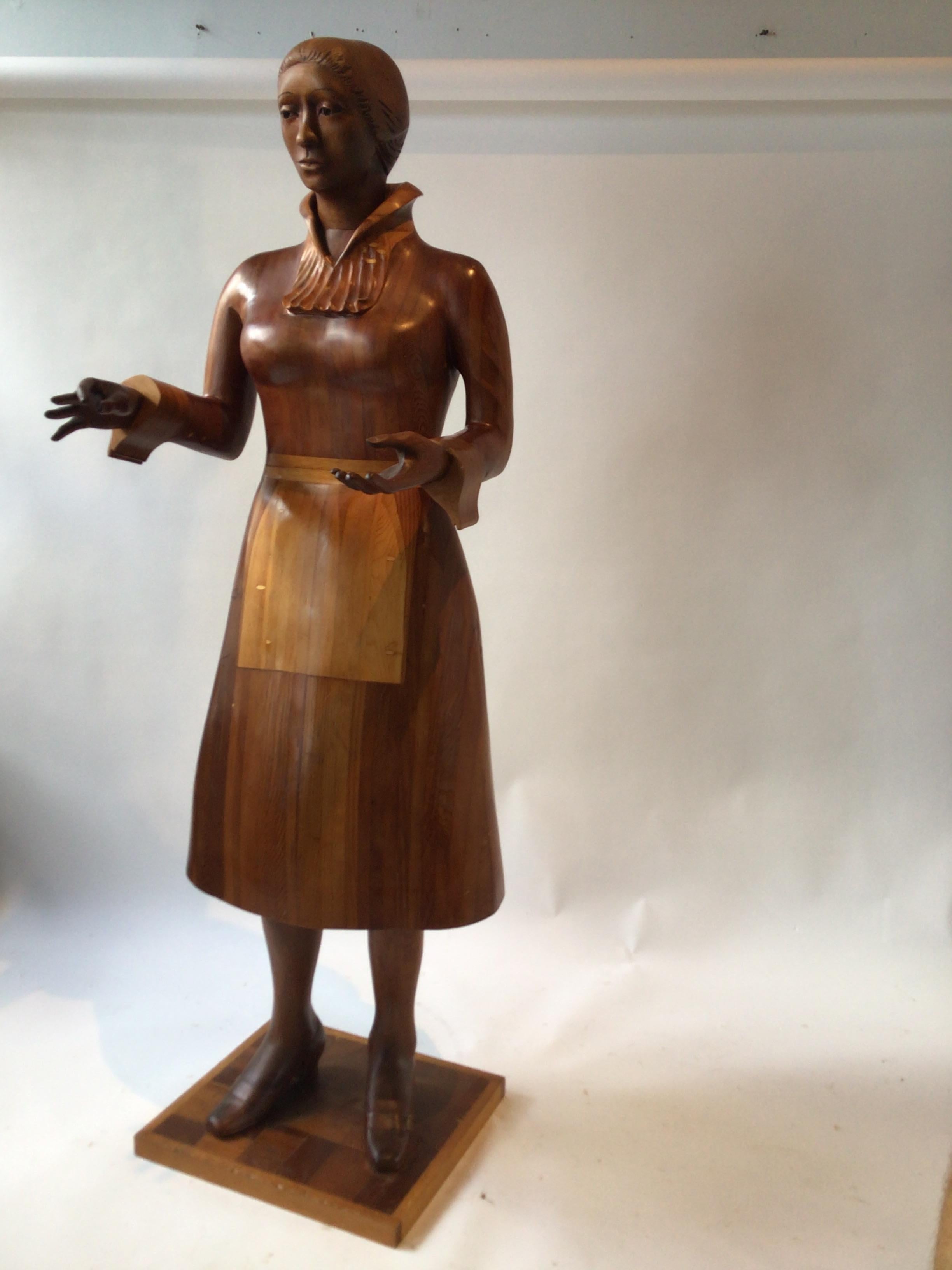 Life Size Wood Sculpture of 1950s Female Homemaker In Good Condition For Sale In Tarrytown, NY