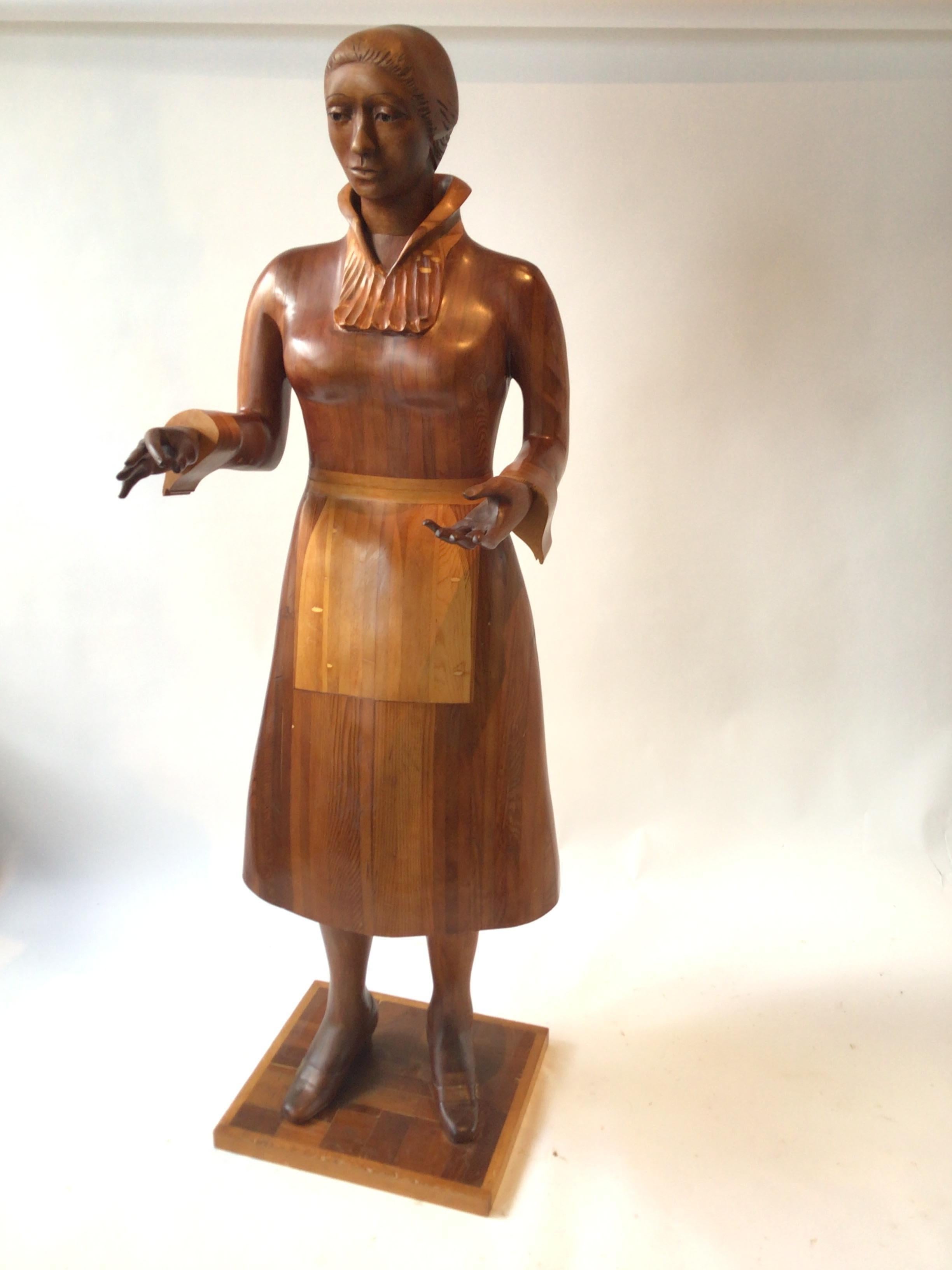 Late 20th Century Life Size Wood Sculpture of 1950s Female Homemaker For Sale
