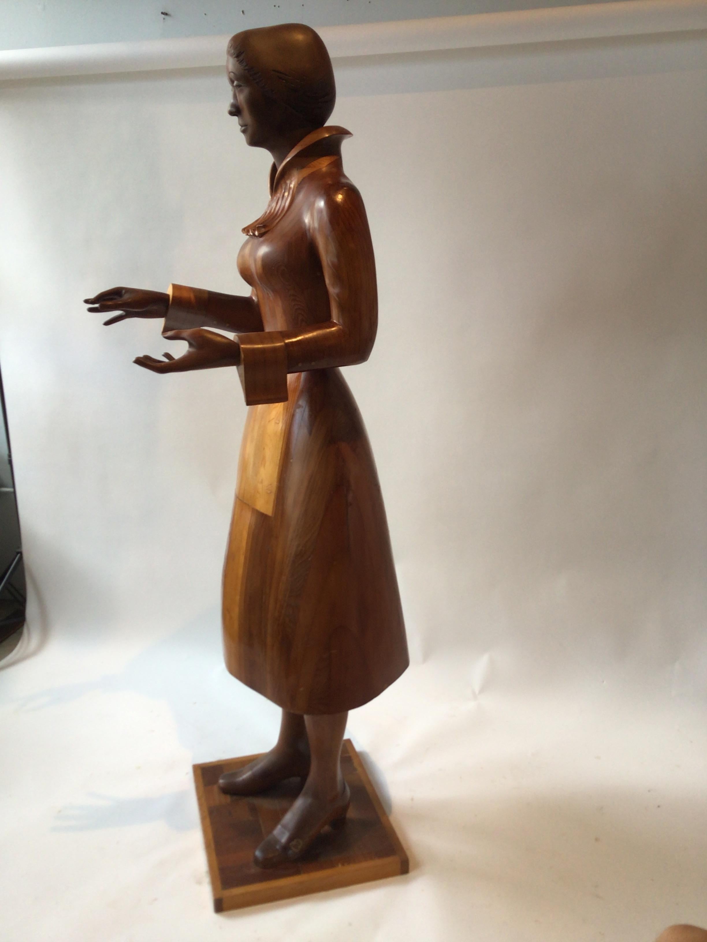 Life Size Wood Sculpture of 1950s Female Homemaker For Sale 1