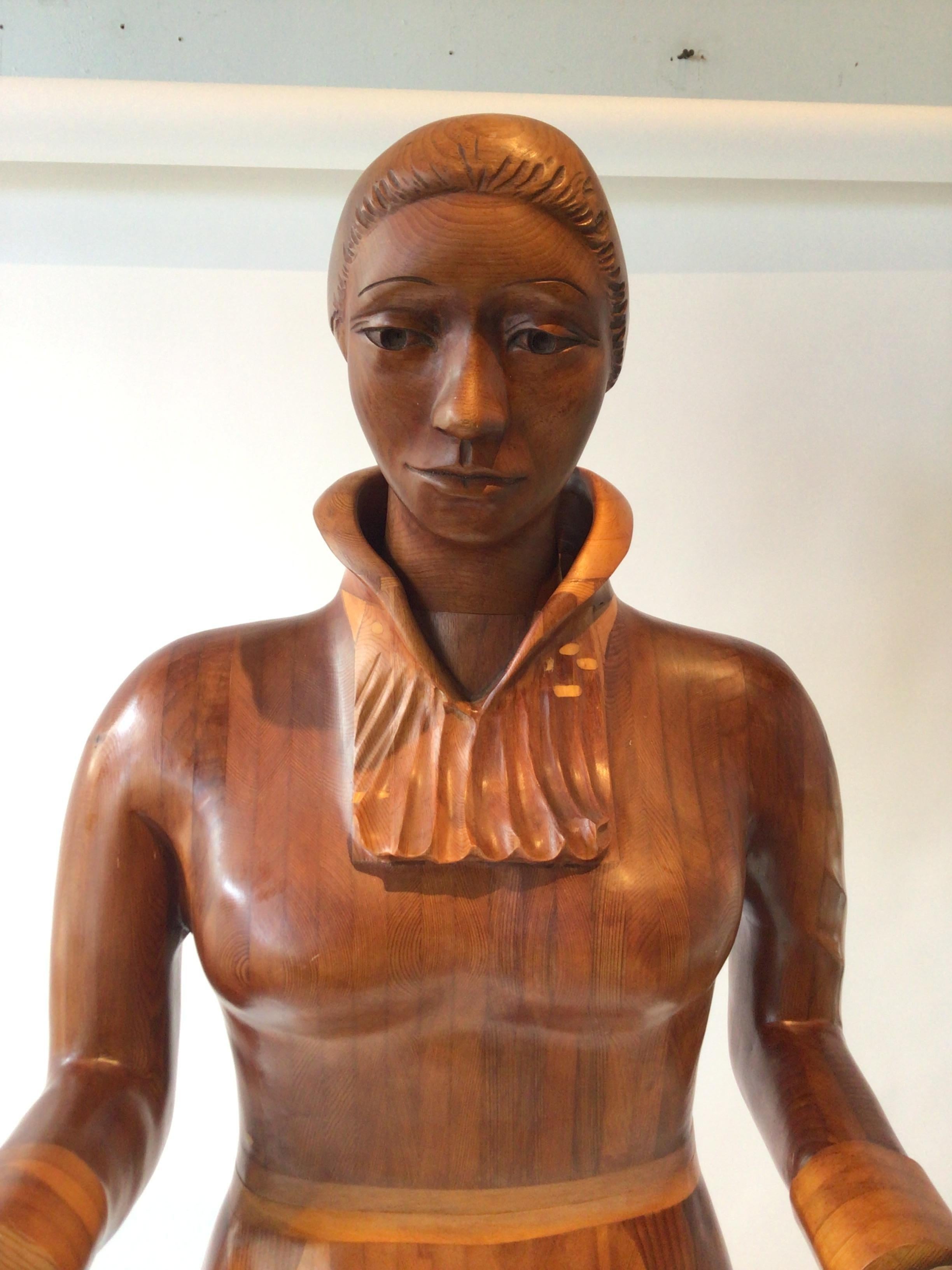 Life Size Wood Sculpture of 1950s Female Homemaker For Sale 4