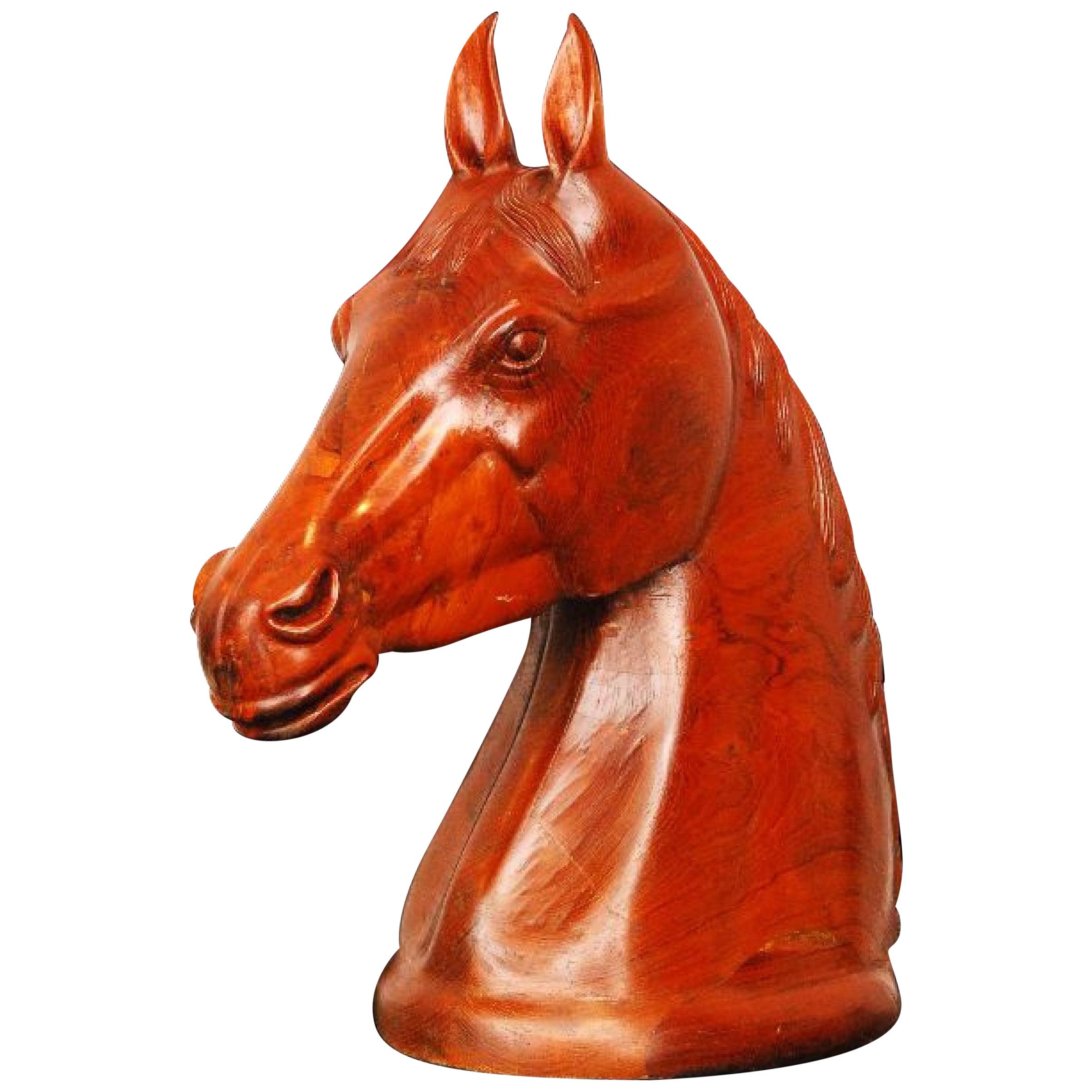 Modern Life-Size Wooden Carved Horses Head For Sale