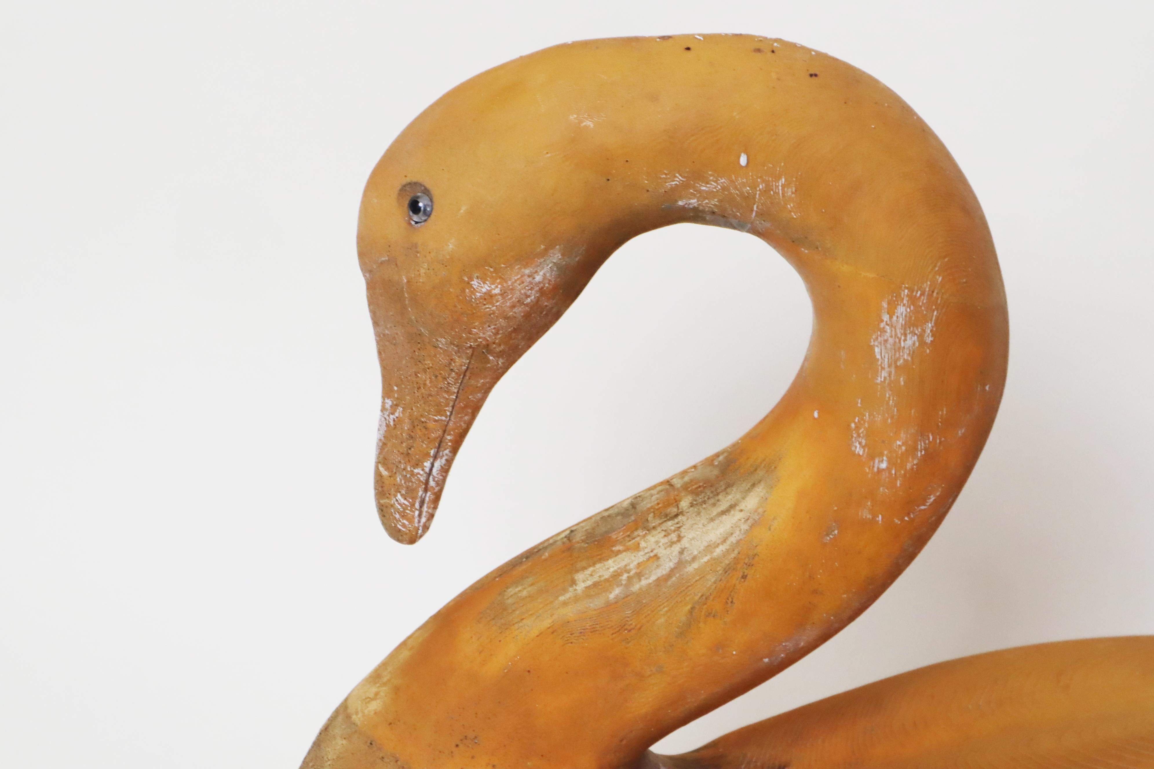 Late 20th Century Life-Size Wooden Sculpture of a Swan for Luxurious Garden Decoration For Sale