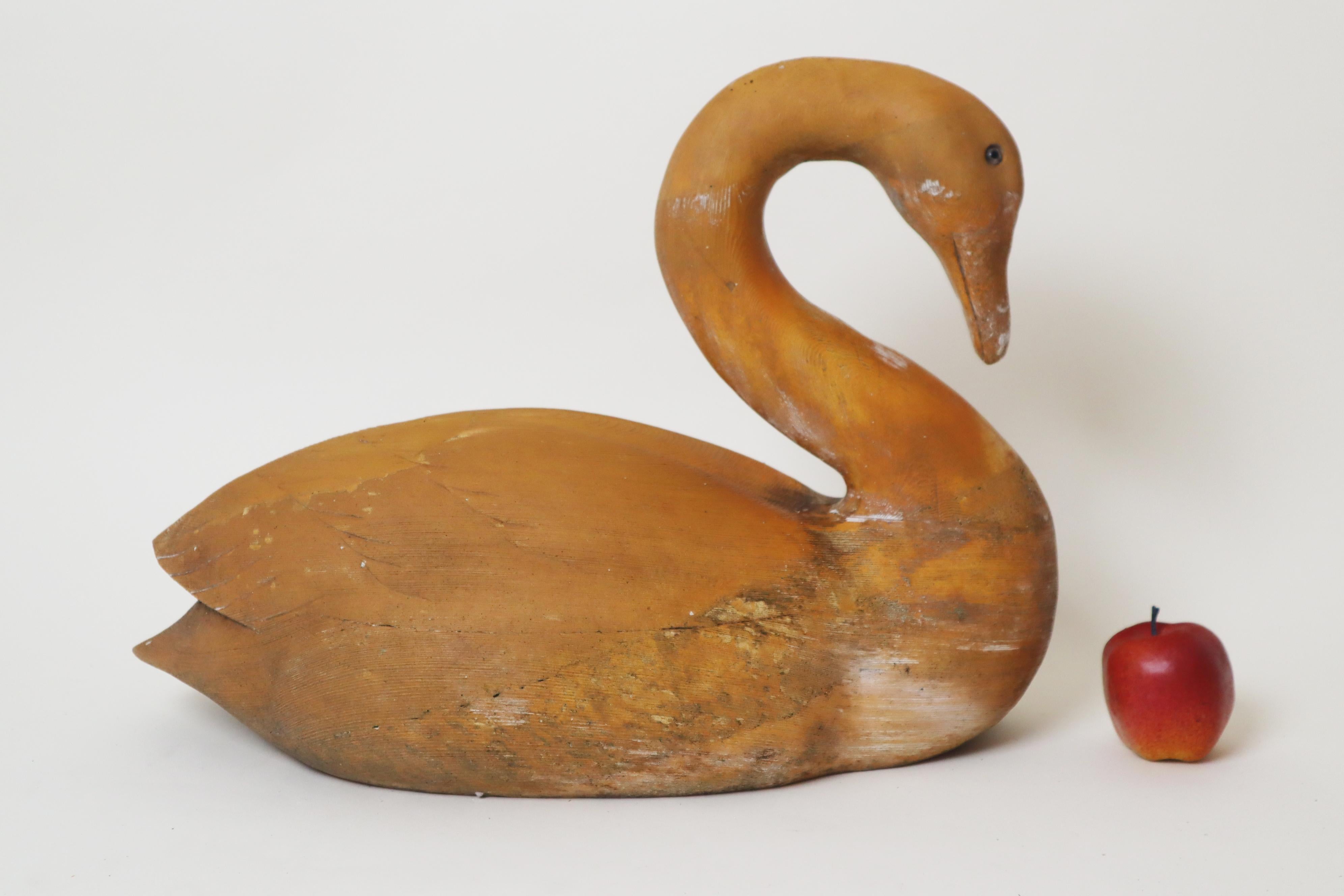 Glass Life-Size Wooden Sculpture of a Swan for Luxurious Garden Decoration For Sale