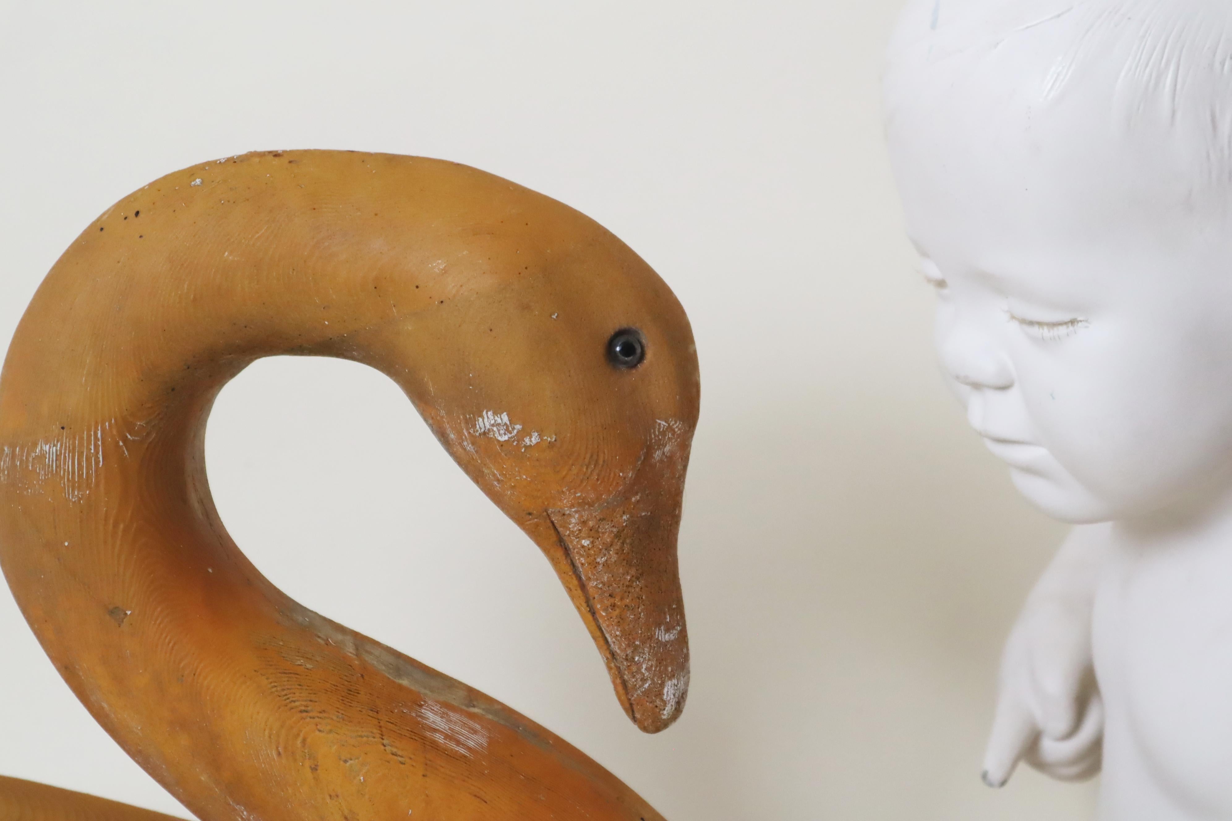 Life-Size Wooden Sculpture of a Swan for Luxurious Garden Decoration For Sale 1