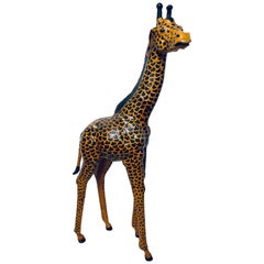 Life-Size Young Adult Leather Giraffe Floor Sculpture