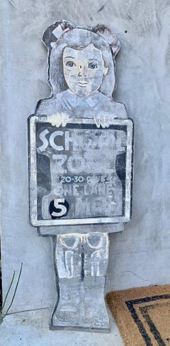 Life-Sized 1950s Metal School Girl Speed Limit Sign