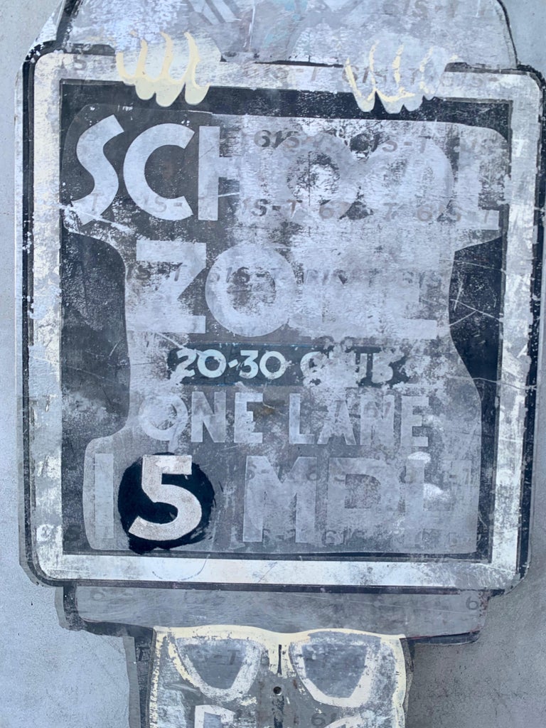 Mid-20th Century Life-Sized 1950s Metal School Girl Speed Limit Sign For Sale
