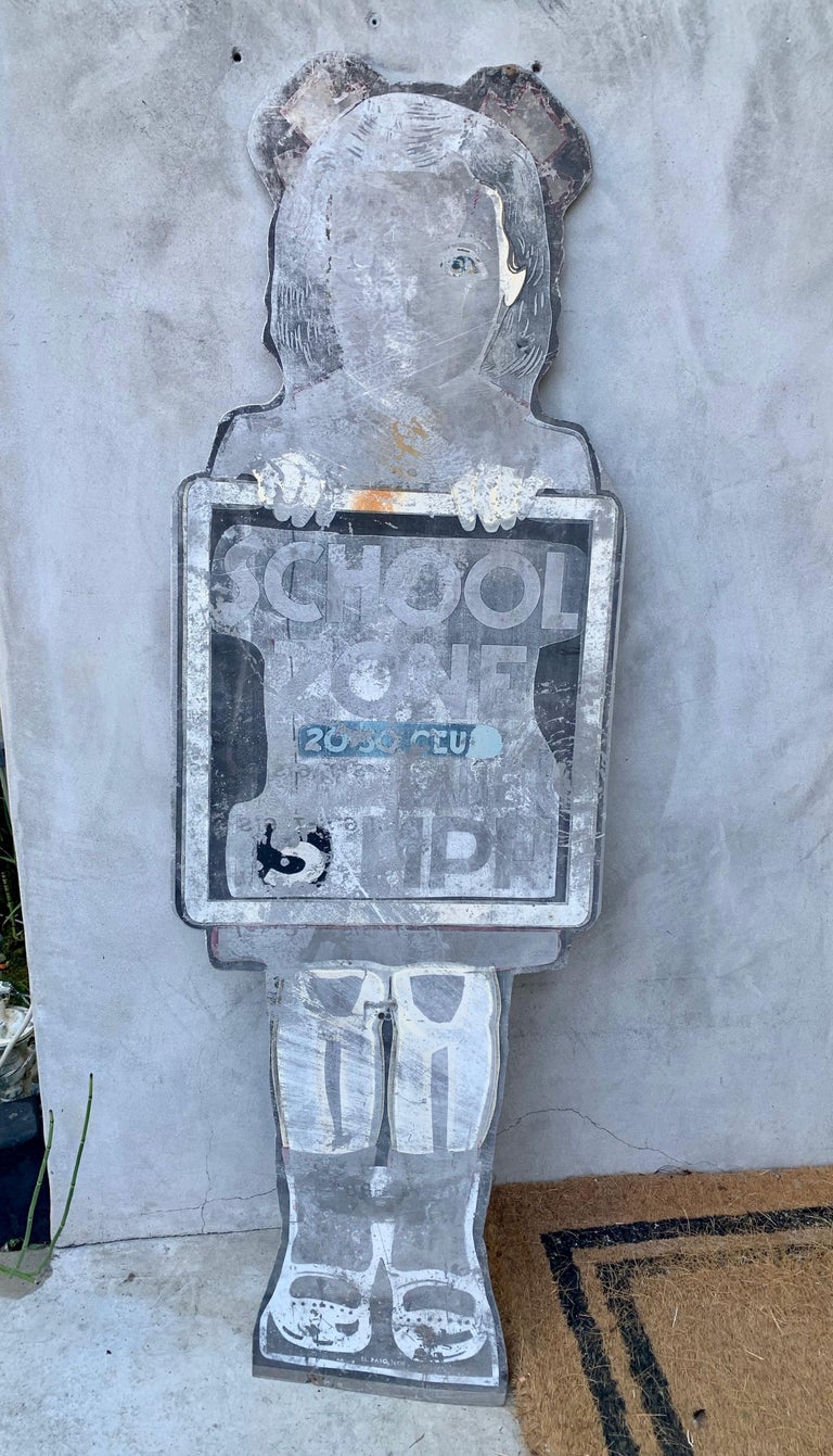 Life-Sized 1950s Metal School Girl Speed Limit Sign For Sale 1