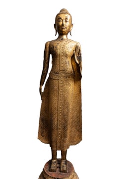 Life-Sized 19th Century Gilt Bronze Thai Buddha with Mother of Pearl Eyes