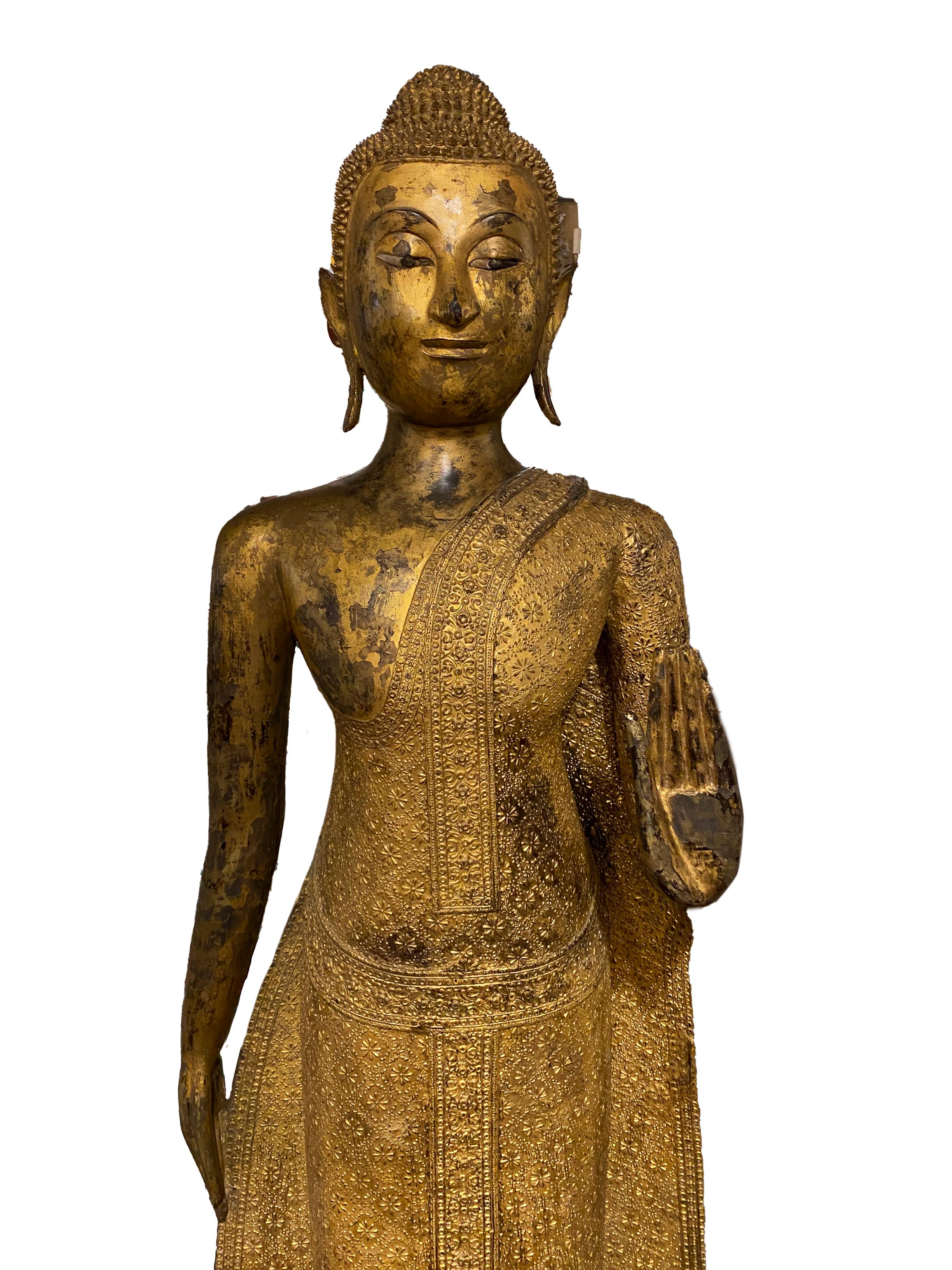 Other Life-Sized 19th Century Gilt Bronze Thai Buddha with Mother of Pearl Eyes For Sale