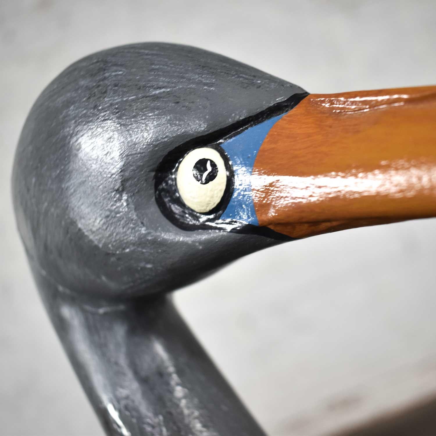 Life-Sized Blue Heron Wood Carved Figure on Stand Signed 4
