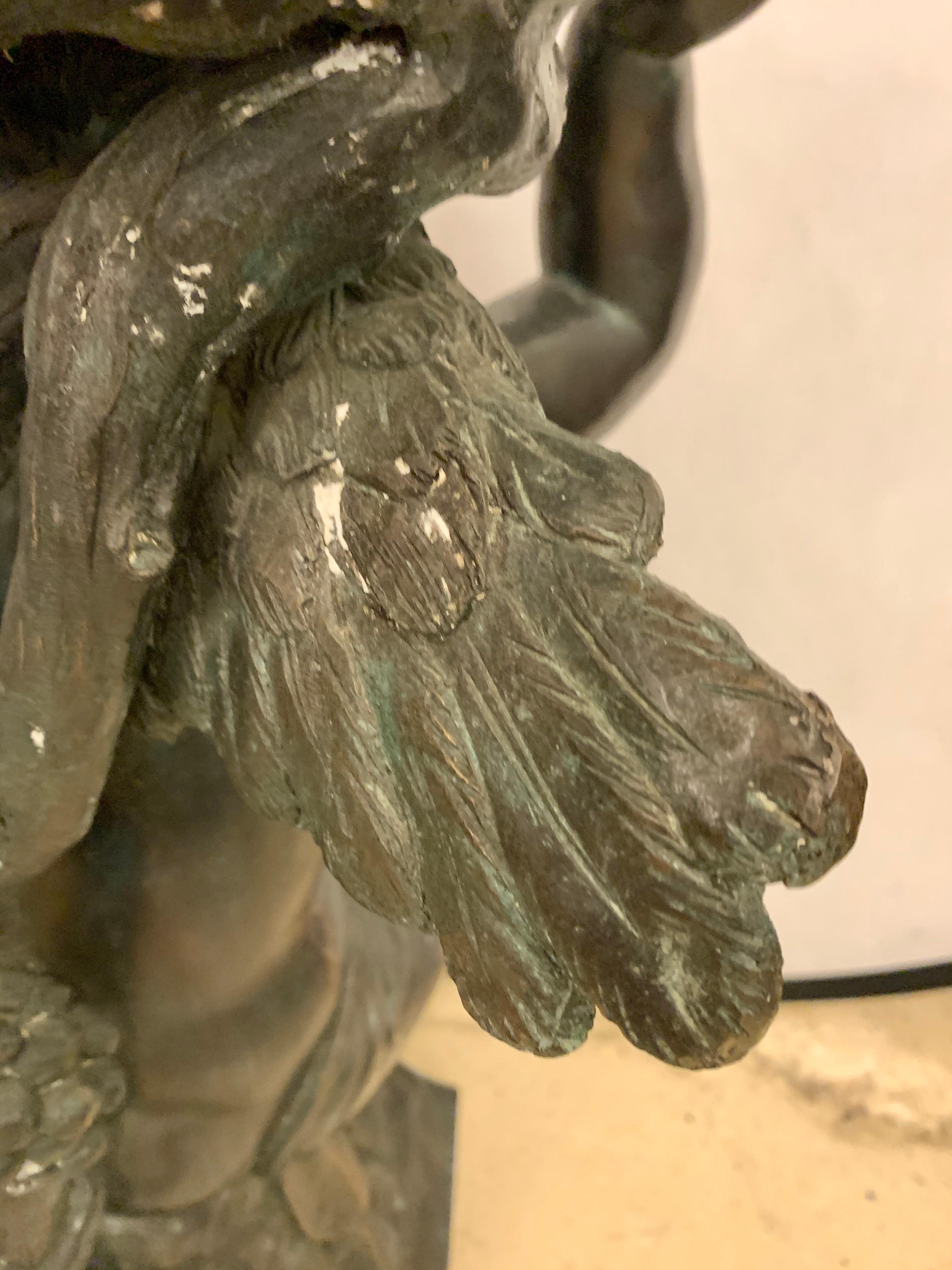 Life-Sized Bronze Cherub Kneeling Figure Holding Fruit Basket 5