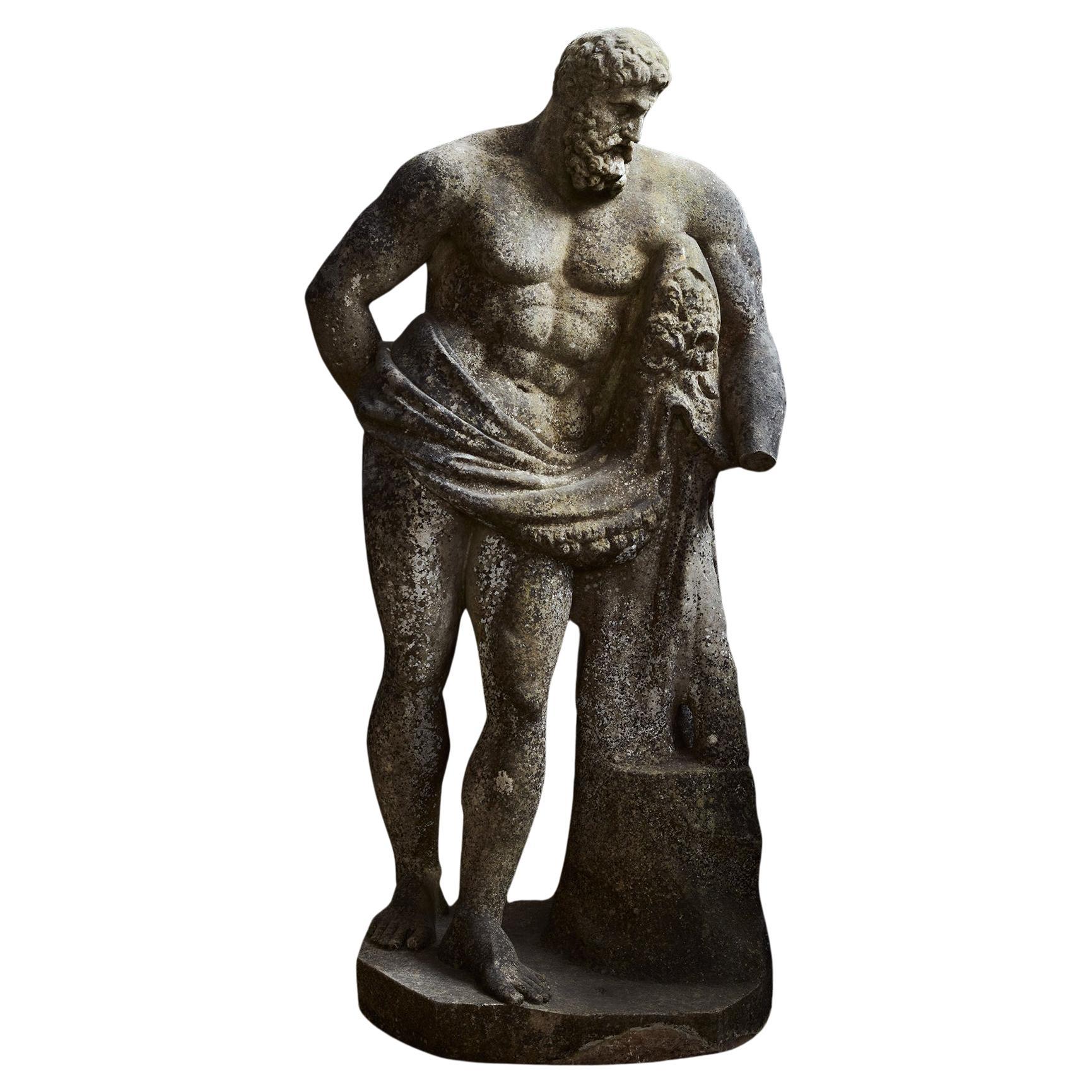 Figura di Ercole Farnese in marmo scolpito a grandezza naturale, XIX secolo