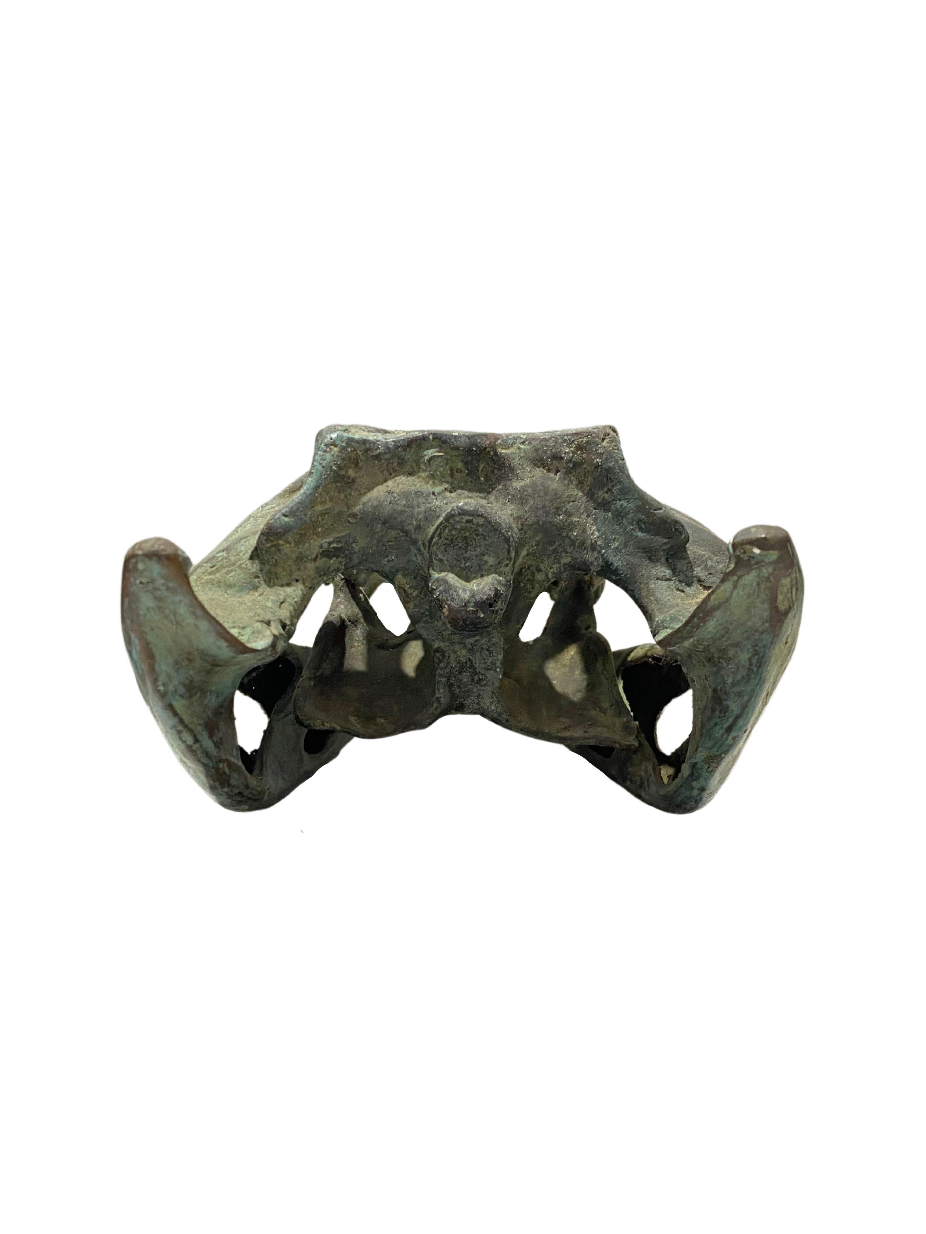 Calco Scultura di teschio di coccodrillo in bronzo fuso a grandezza naturale, finitura patinata in vendita