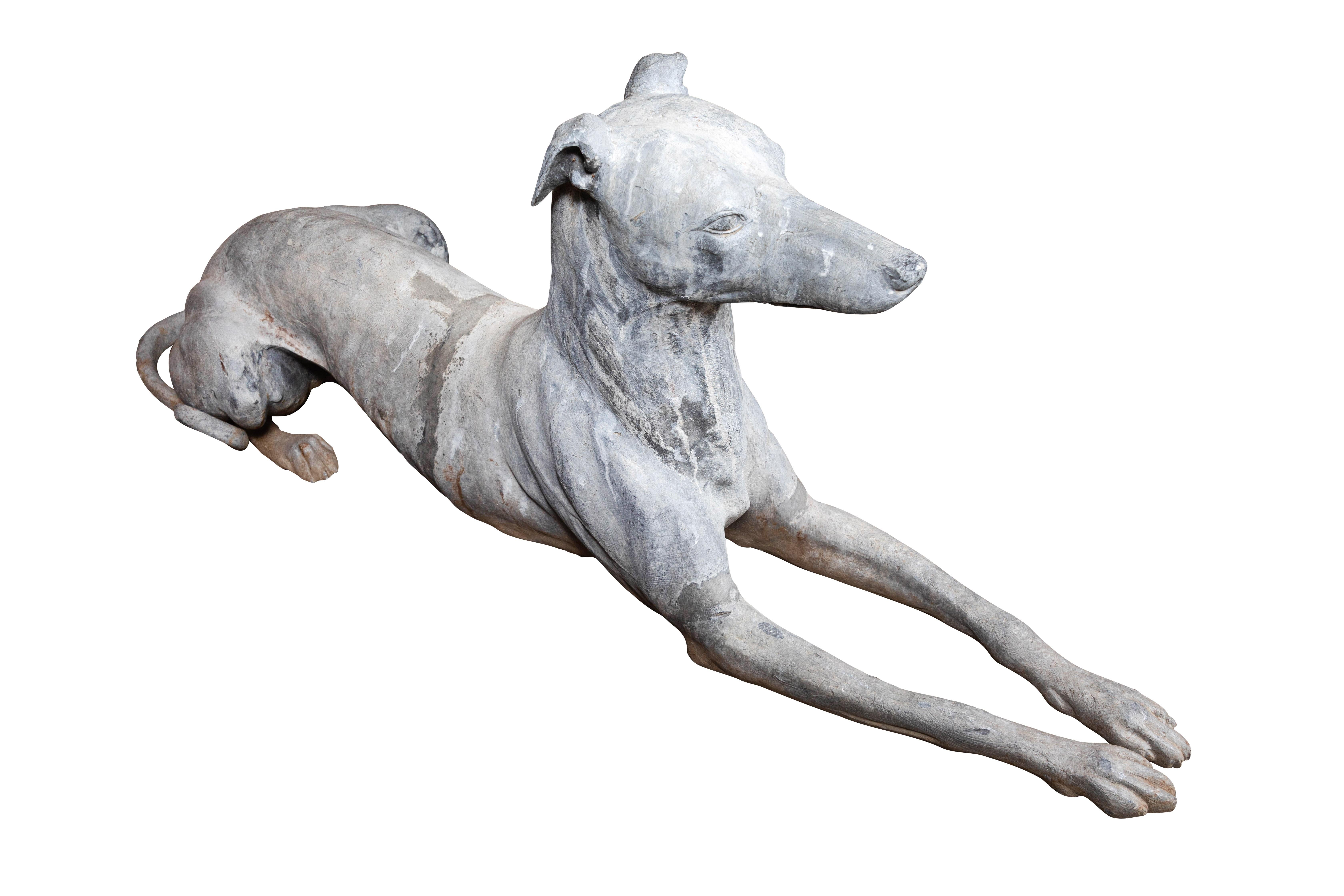 French Life-Sized, Early 1900s, Recumbent Hounds For Sale