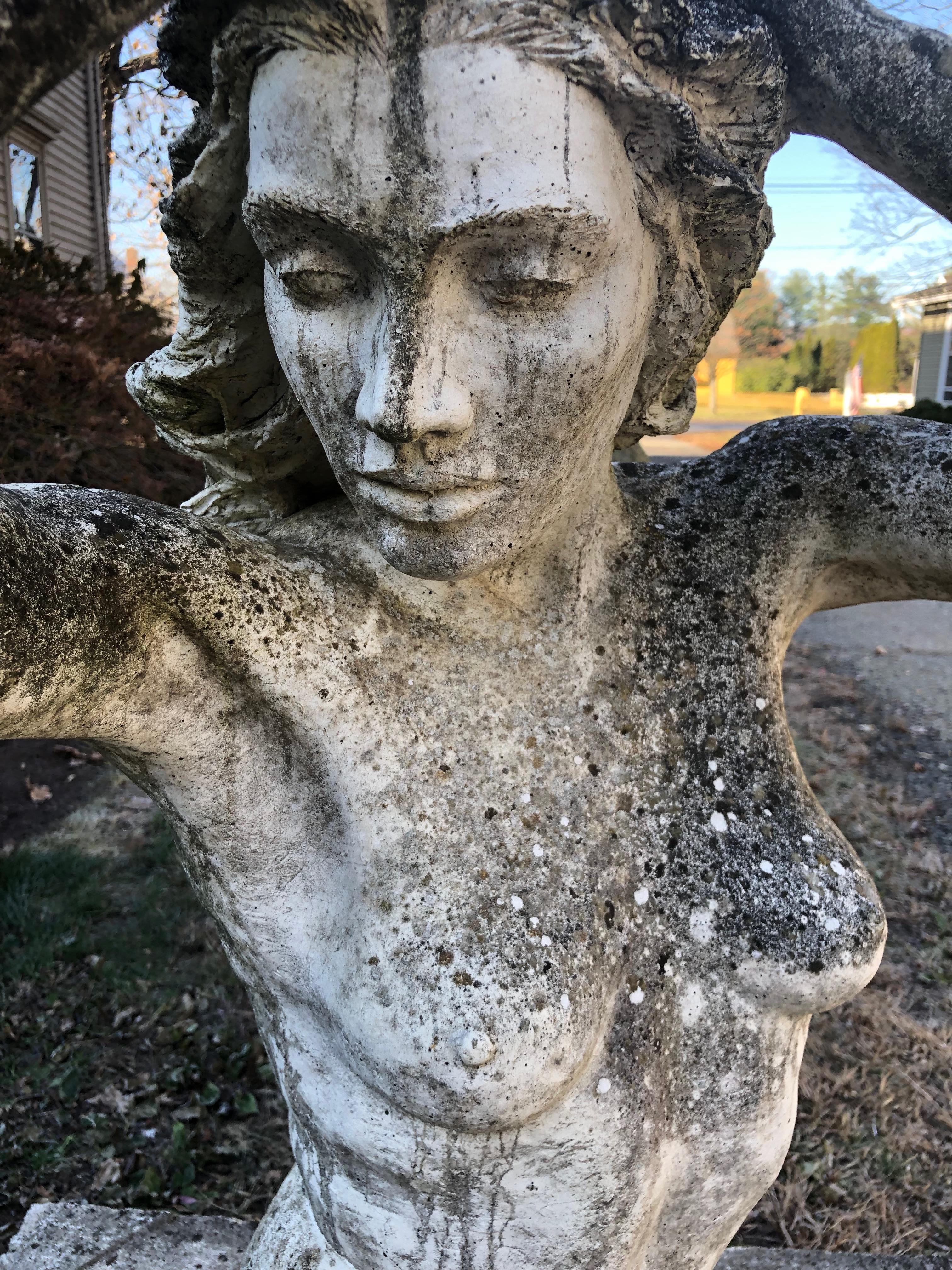 Life-Sized English Cast Stone Statue of a Mermaid Atop a Carved Stone Base 1