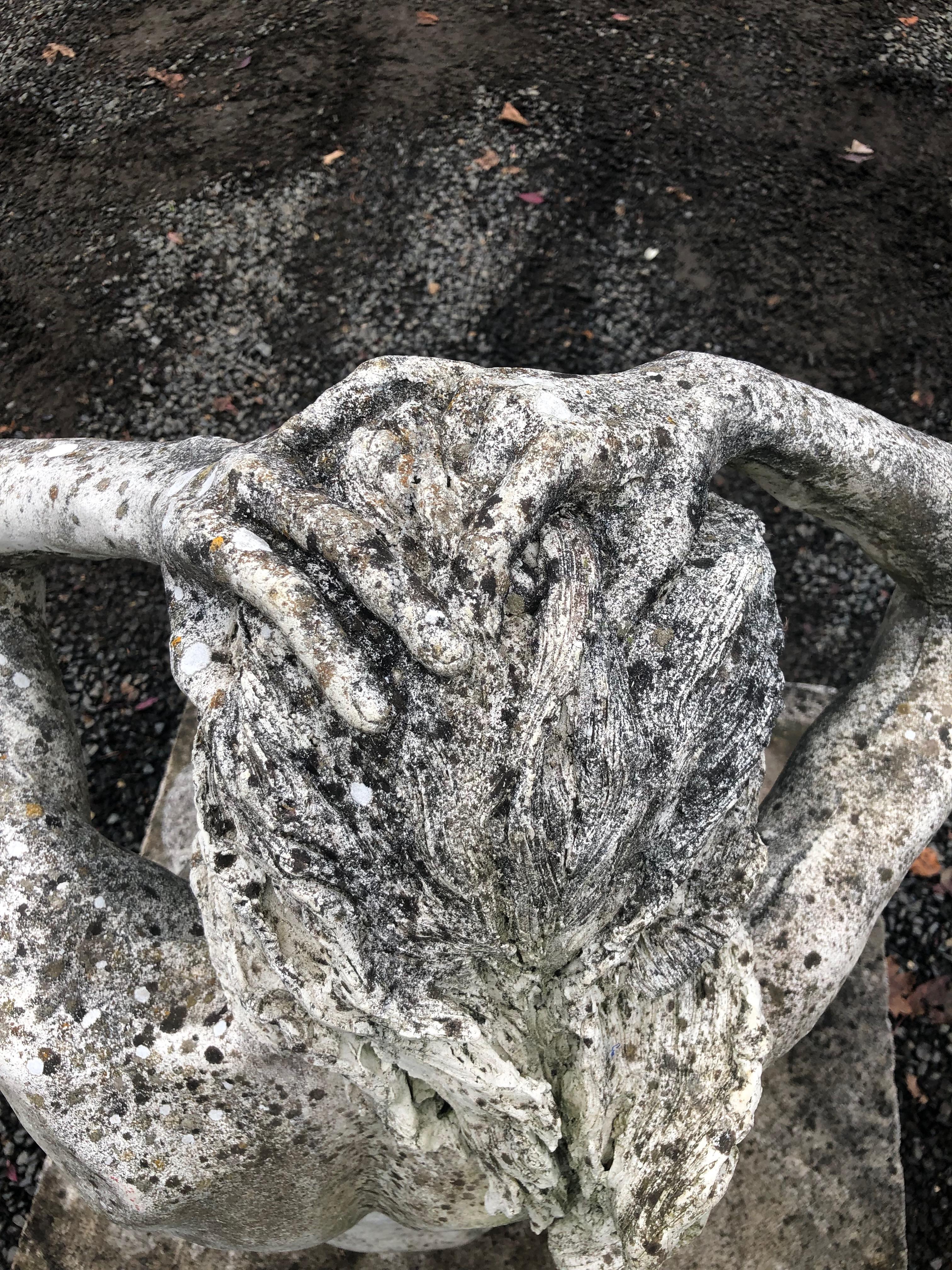 Life-Sized English Cast Stone Statue of a Mermaid Atop a Carved Stone Base 3