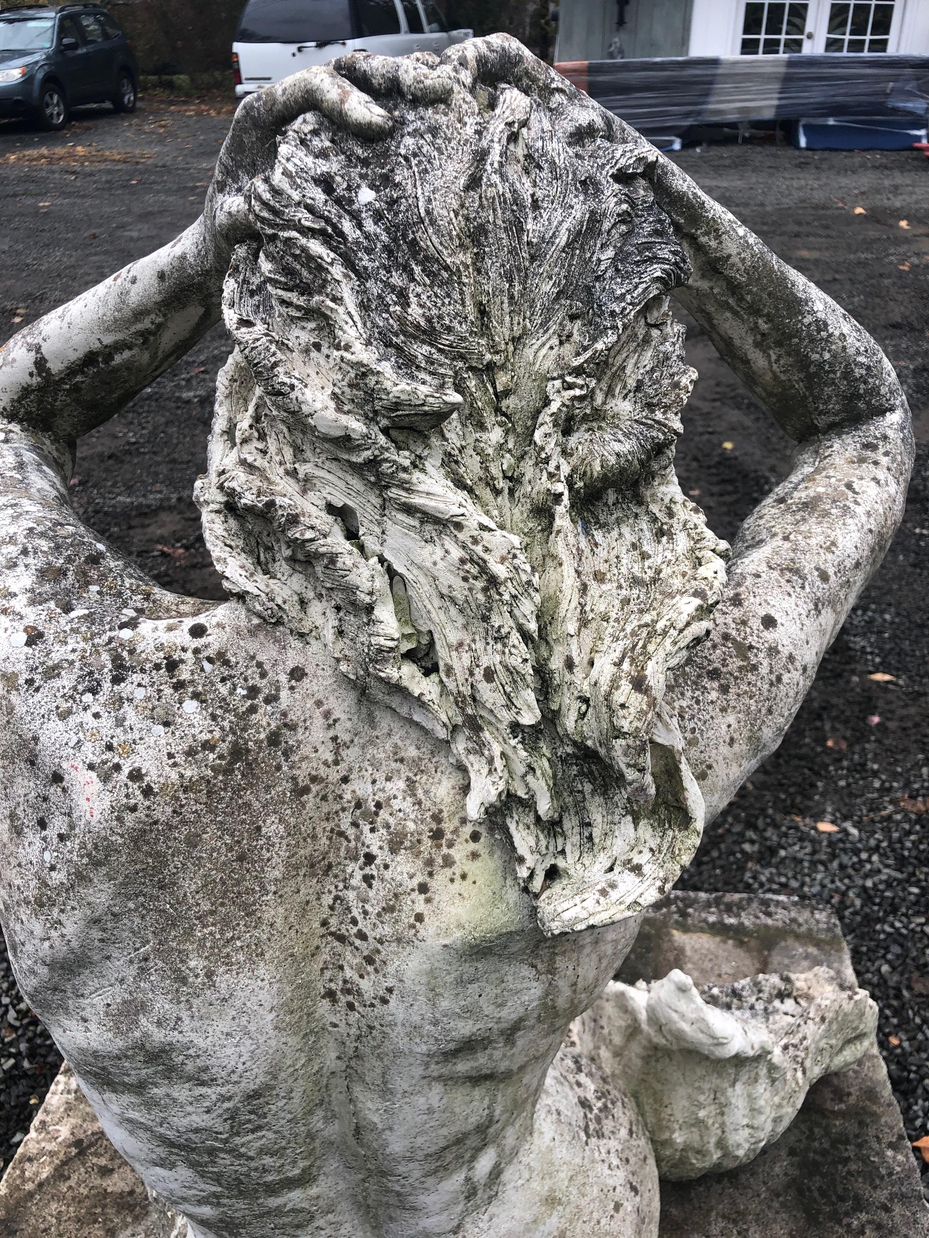 Life-Sized English Cast Stone Statue of a Mermaid Atop a Carved Stone Base 5