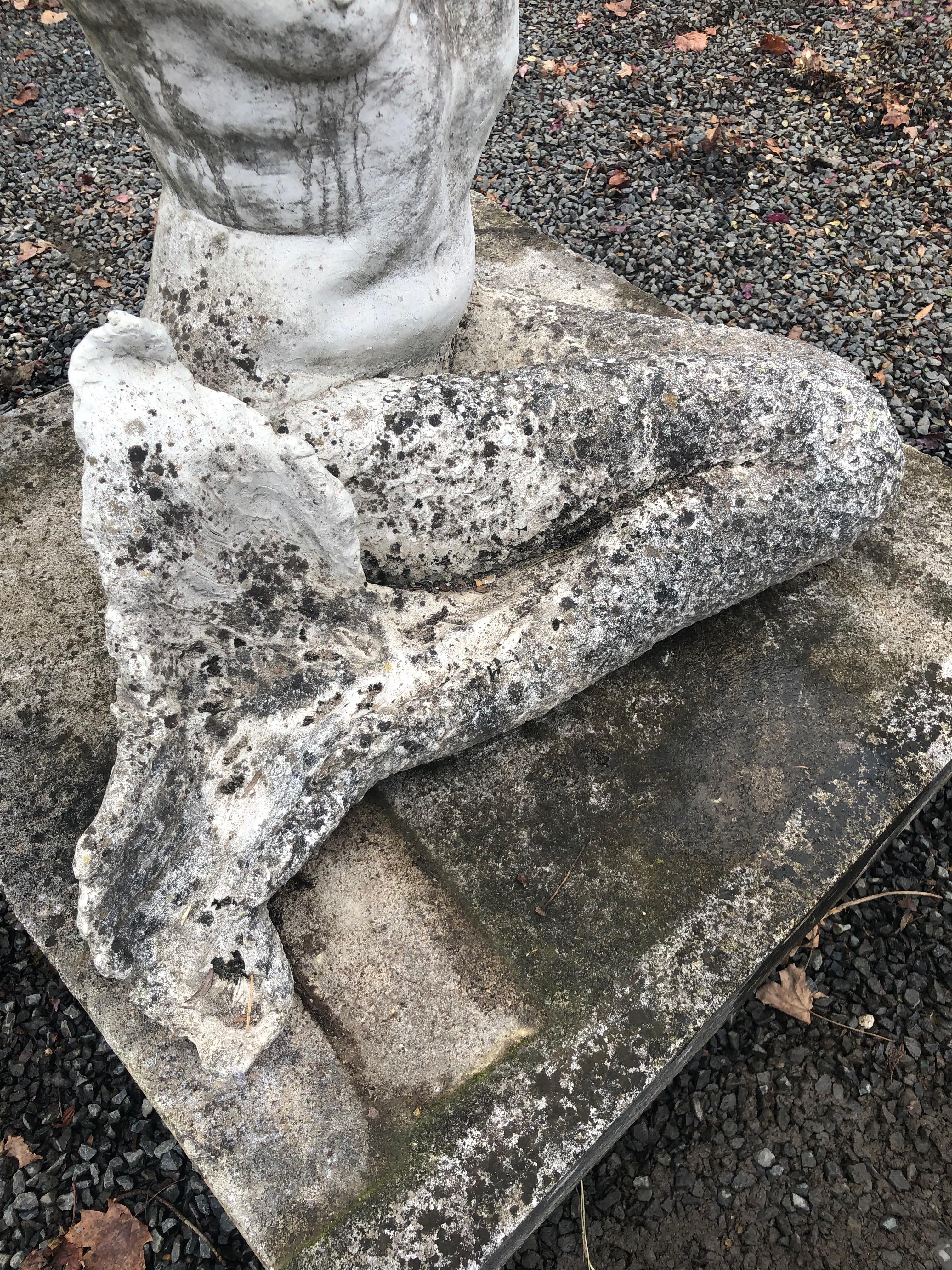 Life-Sized English Cast Stone Statue of a Mermaid Atop a Carved Stone Base 7