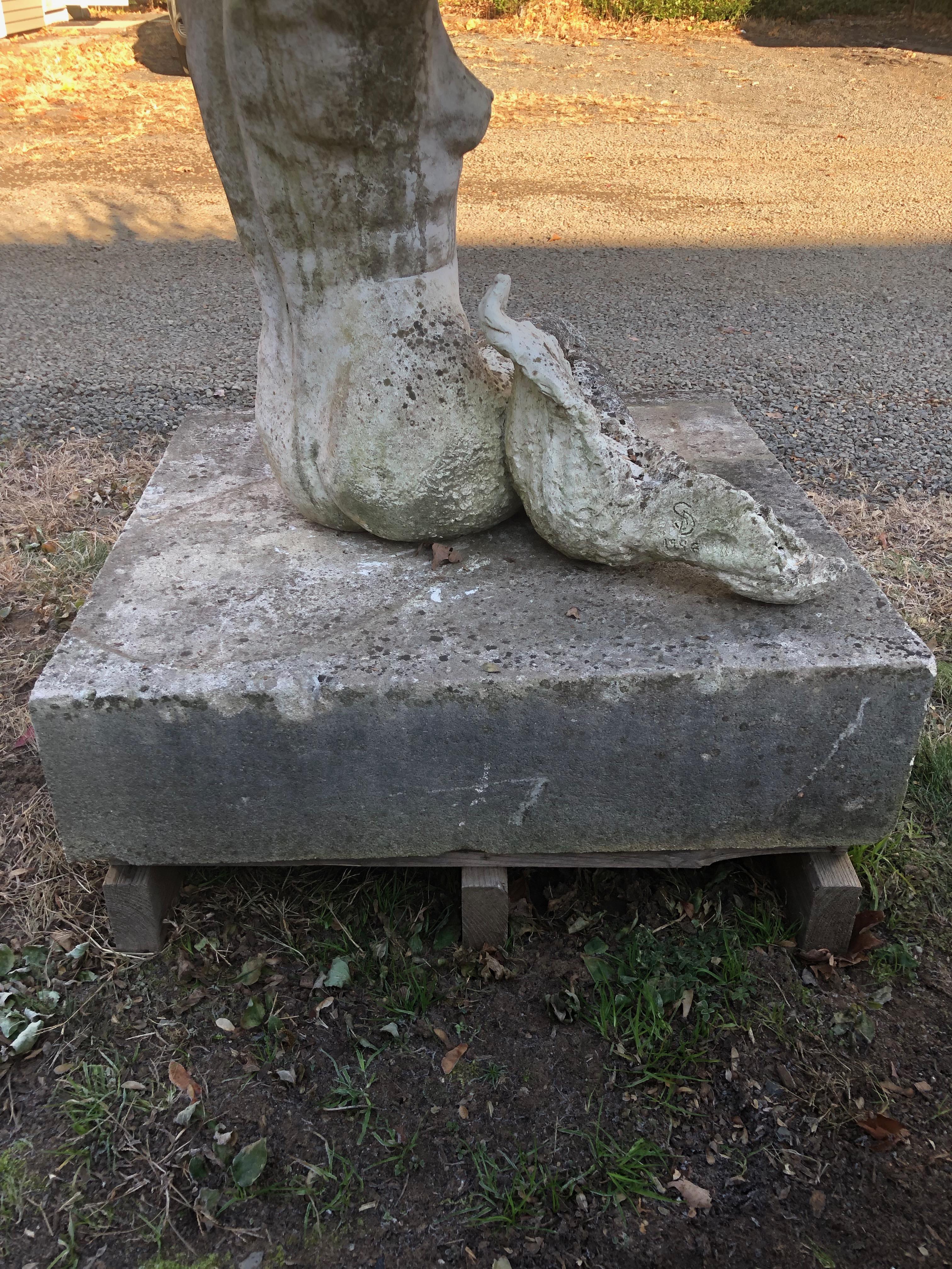 Life-Sized English Cast Stone Statue of a Mermaid Atop a Carved Stone Base 10