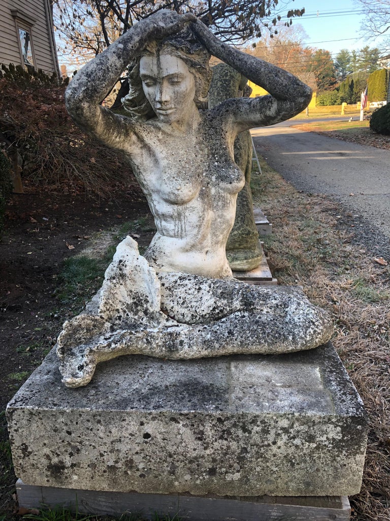 Life-Sized English Cast Stone Statue of a Mermaid Atop a ...