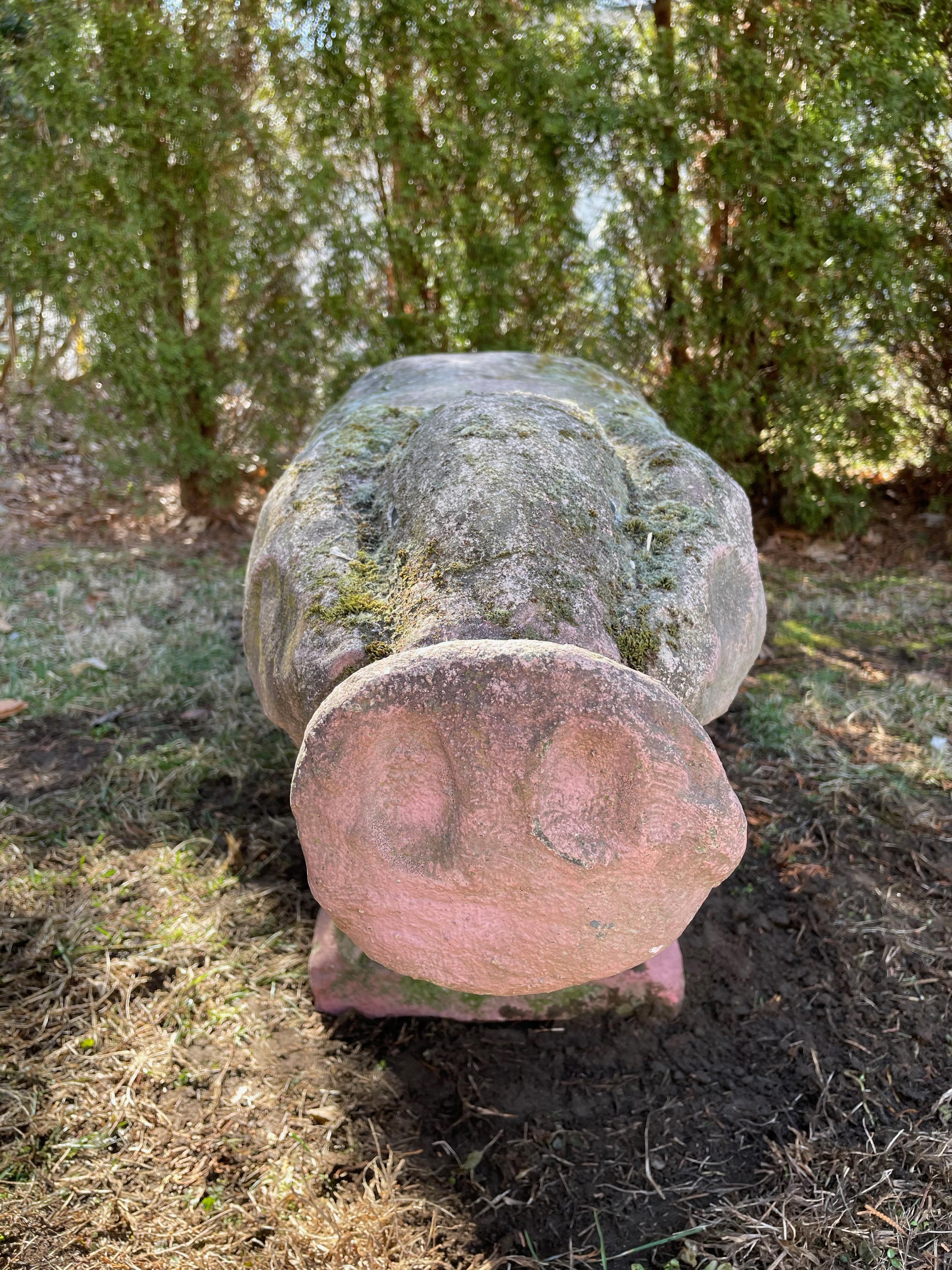 Life-Sized French Cast Stone Pig with Lichen and Moss For Sale 2
