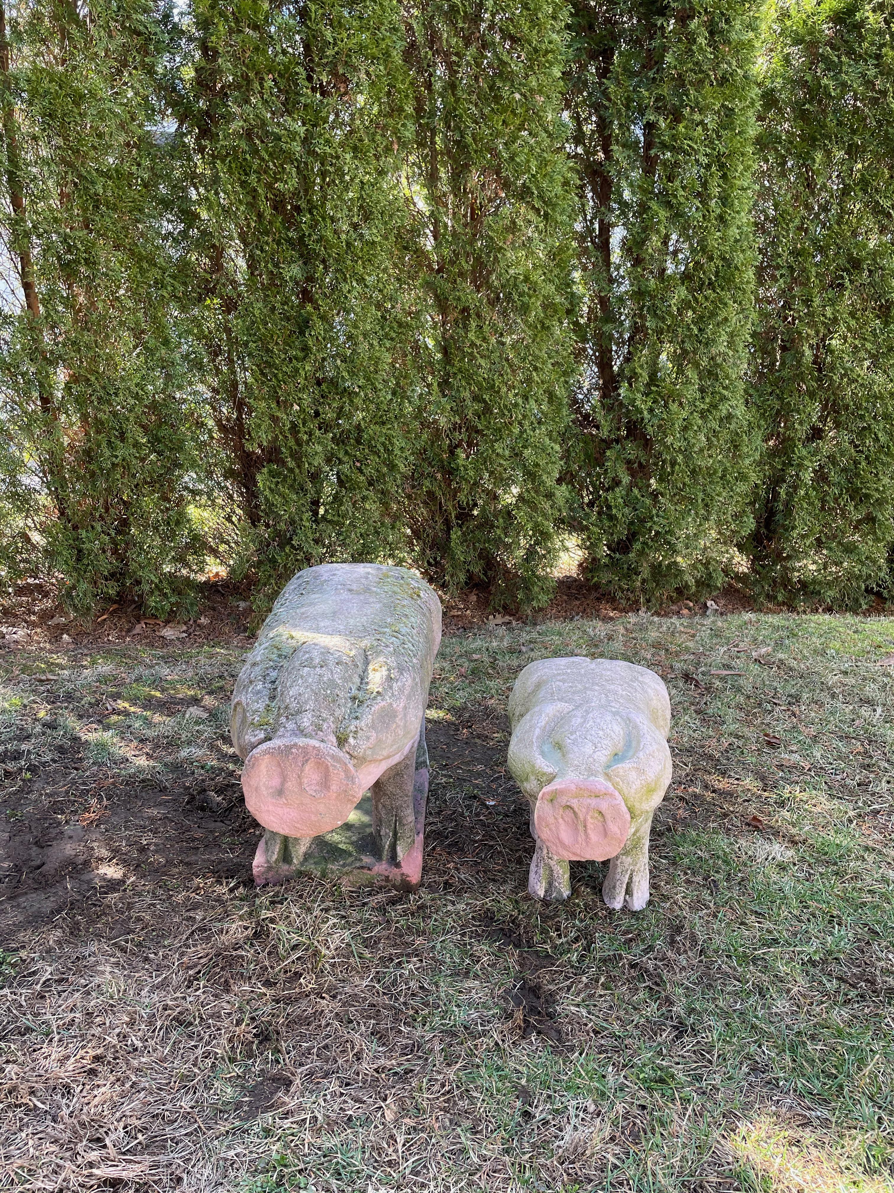 Life-Sized French Cast Stone Pig with Lichen and Moss For Sale 5