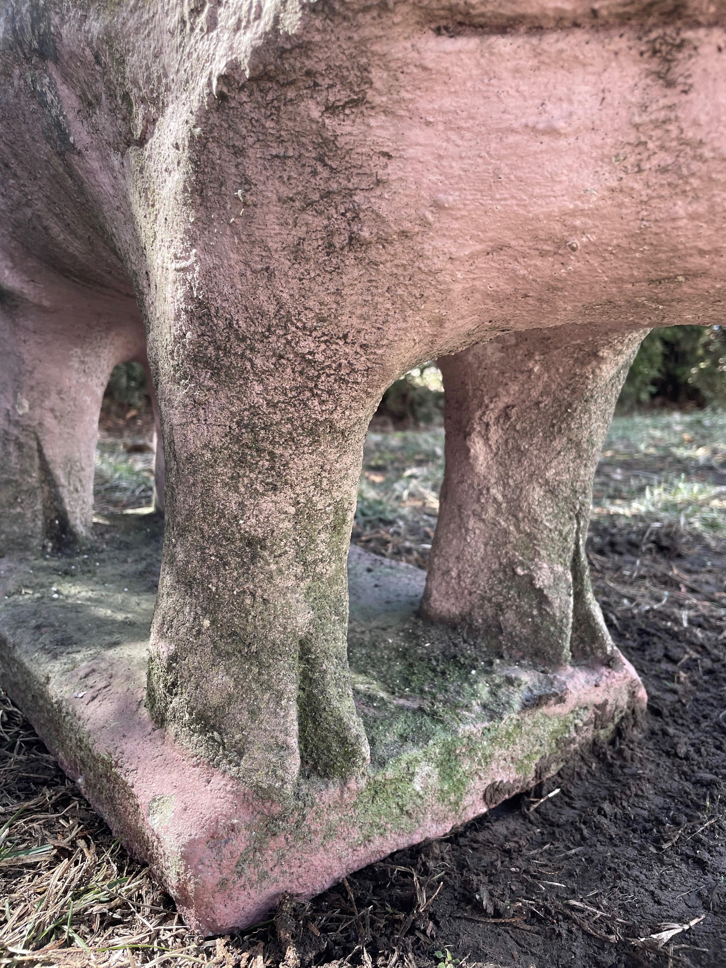 20th Century Life-Sized French Cast Stone Pig with Lichen and Moss For Sale
