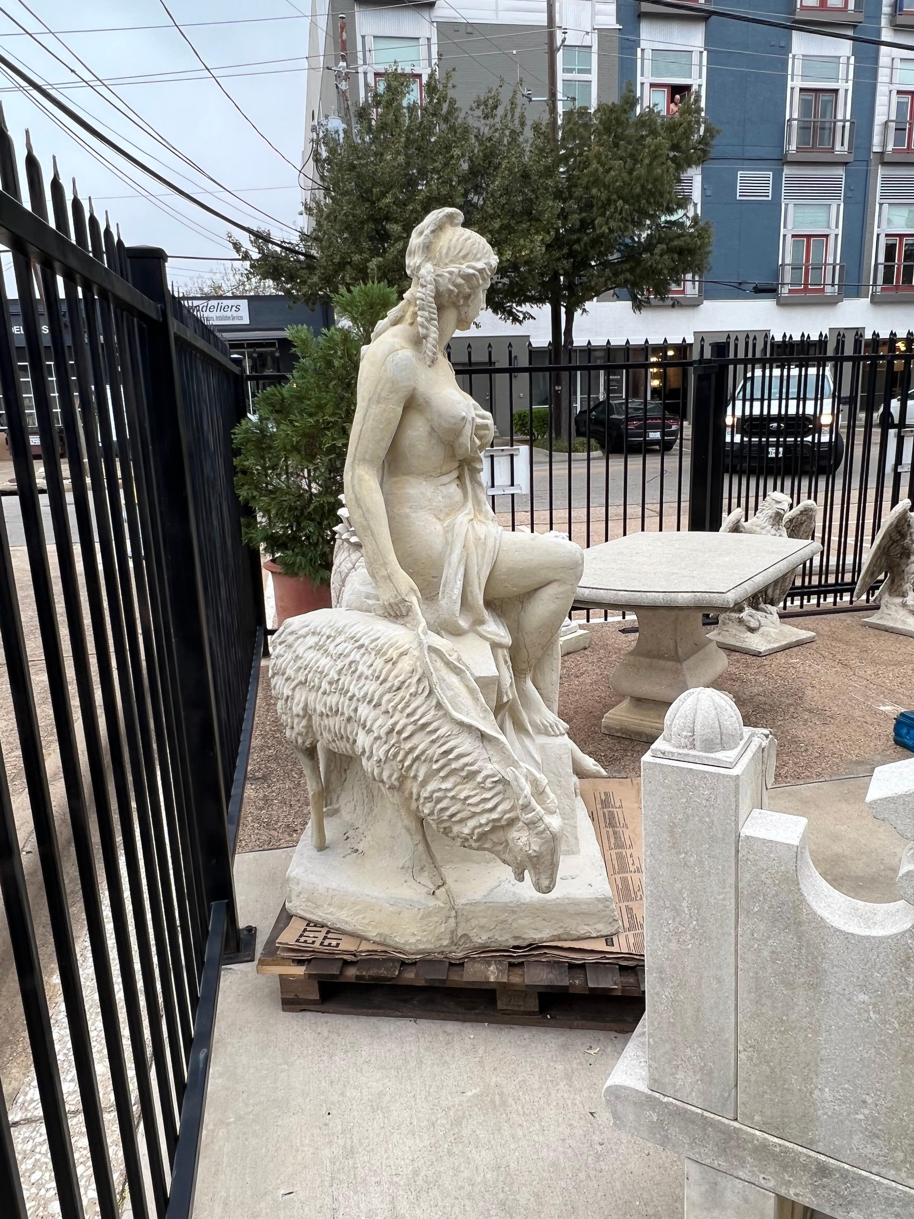 Life Sized Garden Statue of Amalthea and Jupiter's Goat In Good Condition For Sale In Dallas, TX