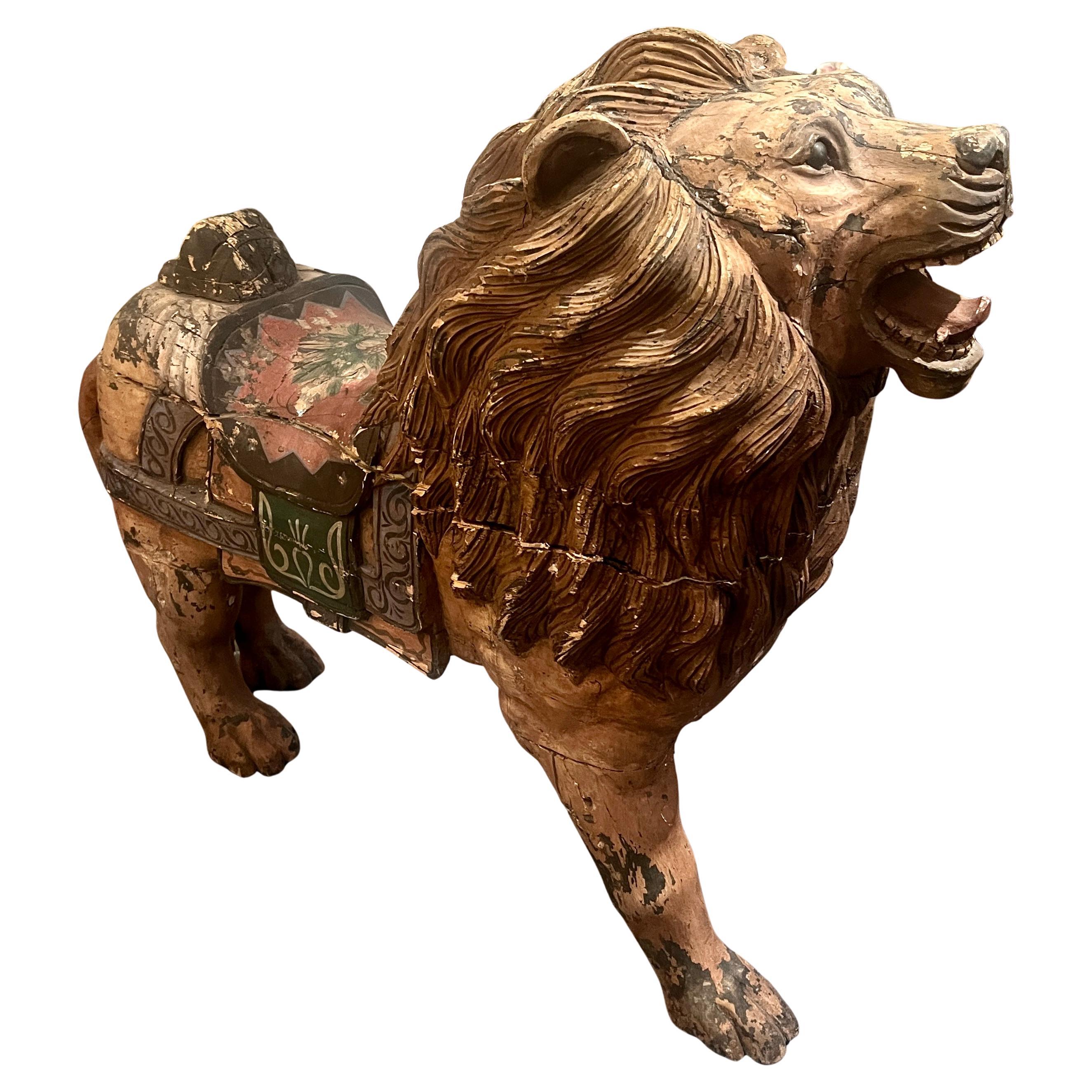 Life Sized Hand Carved Early 20th Century Carousel Lion