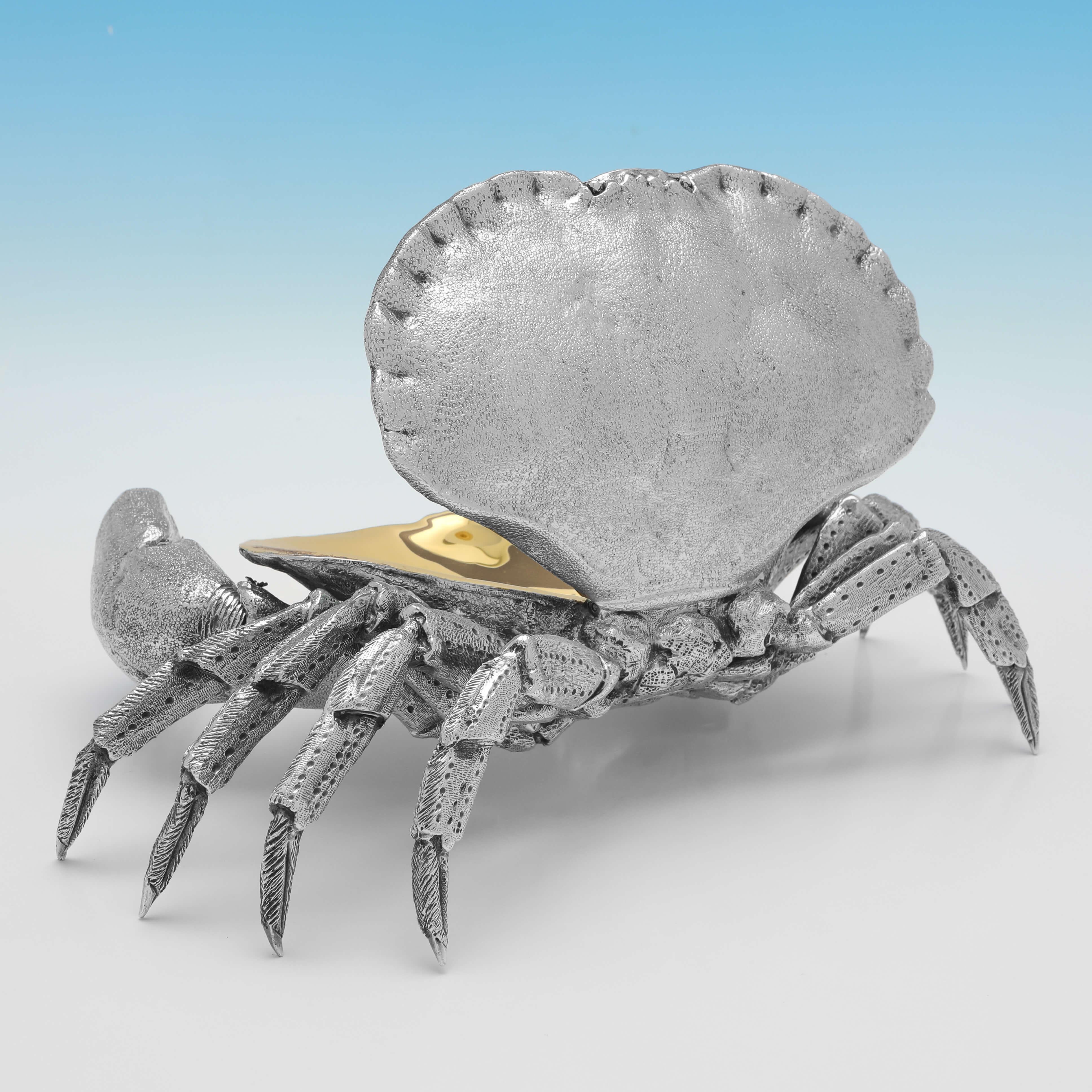 English Life Sized & Heavy Sterling Silver Crab Model, Crab Serving Dish, Made in 2007