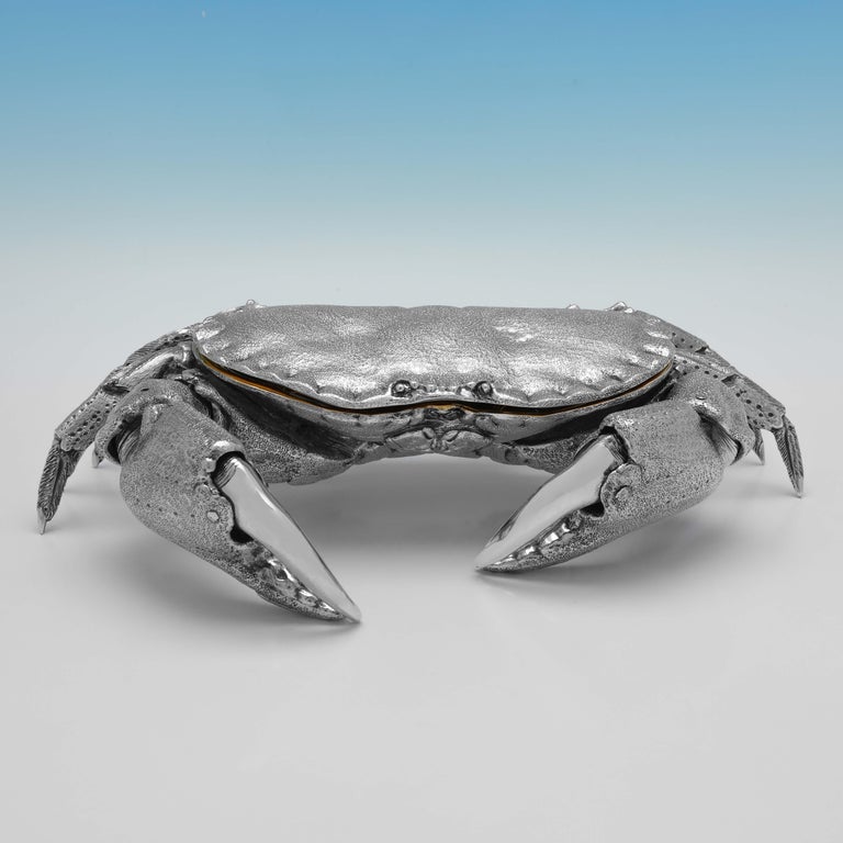 Contemporary Life Sized & Heavy Sterling Silver Crab Model, Crab Serving Dish, Made in 2007 For Sale